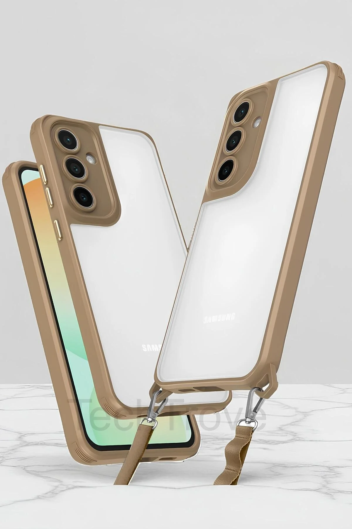 Samsung Galaxy A55 Kılıf Kamera Korumalı Şeffaf Arka Yüzeyli Askı Aparatlı Kapak