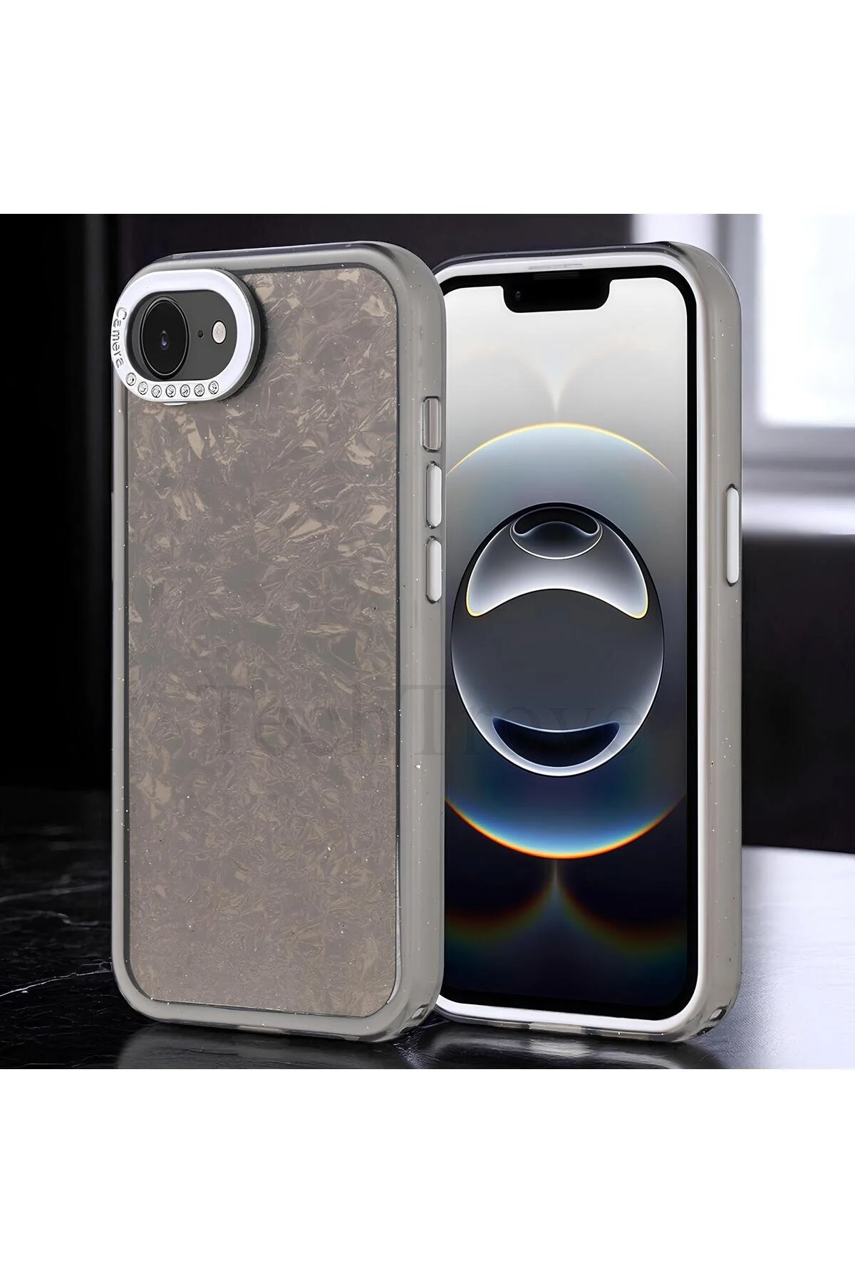 iPhone 16E Kılıf Taşlı Tasarımlı Kamera Koruma Çıkıntılı Soft Kapak