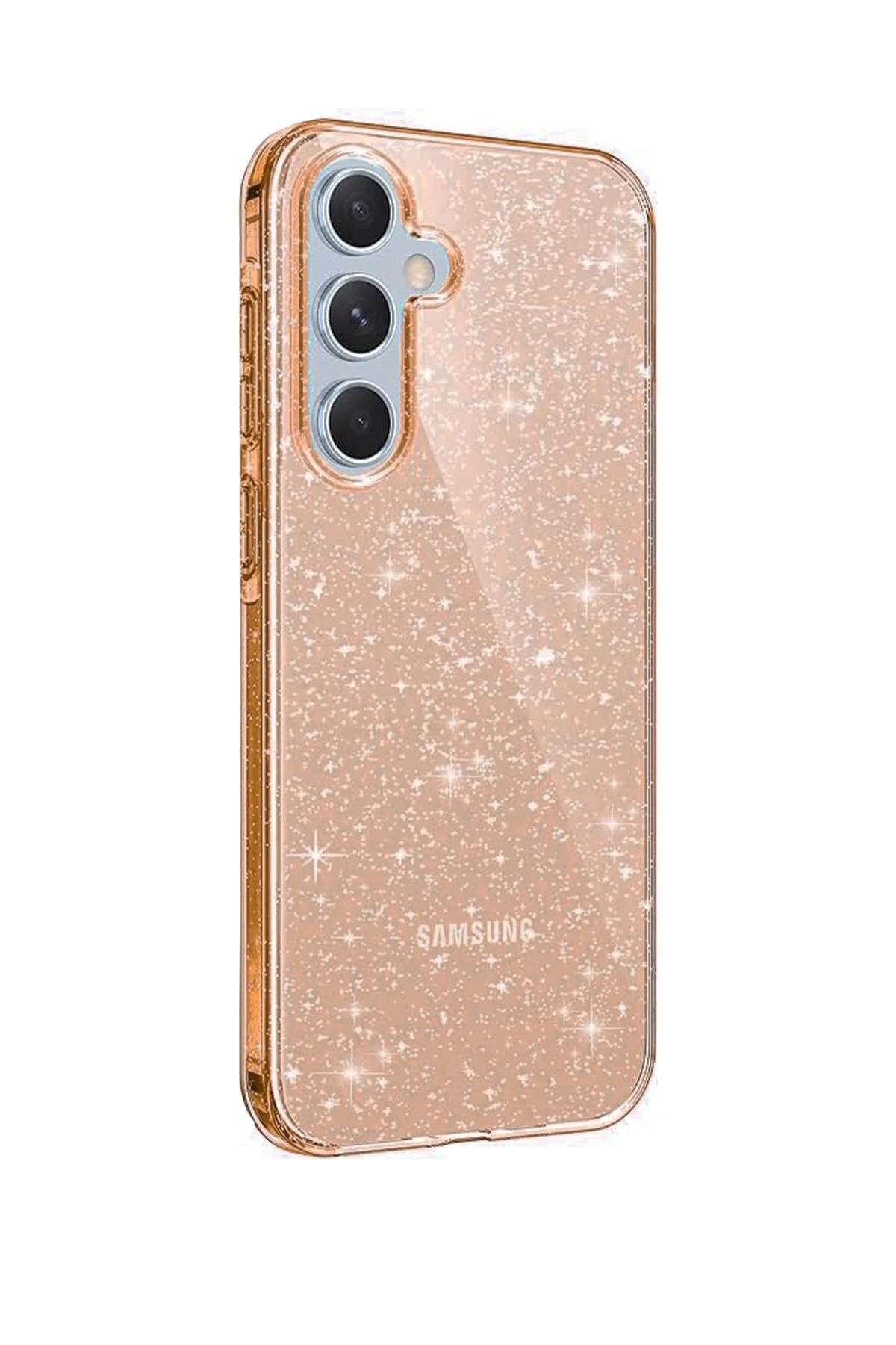 Samsung Galaxy A05S Uyumlu Simli Tasarımlı Renkli Transparan Kılıf - Turuncu