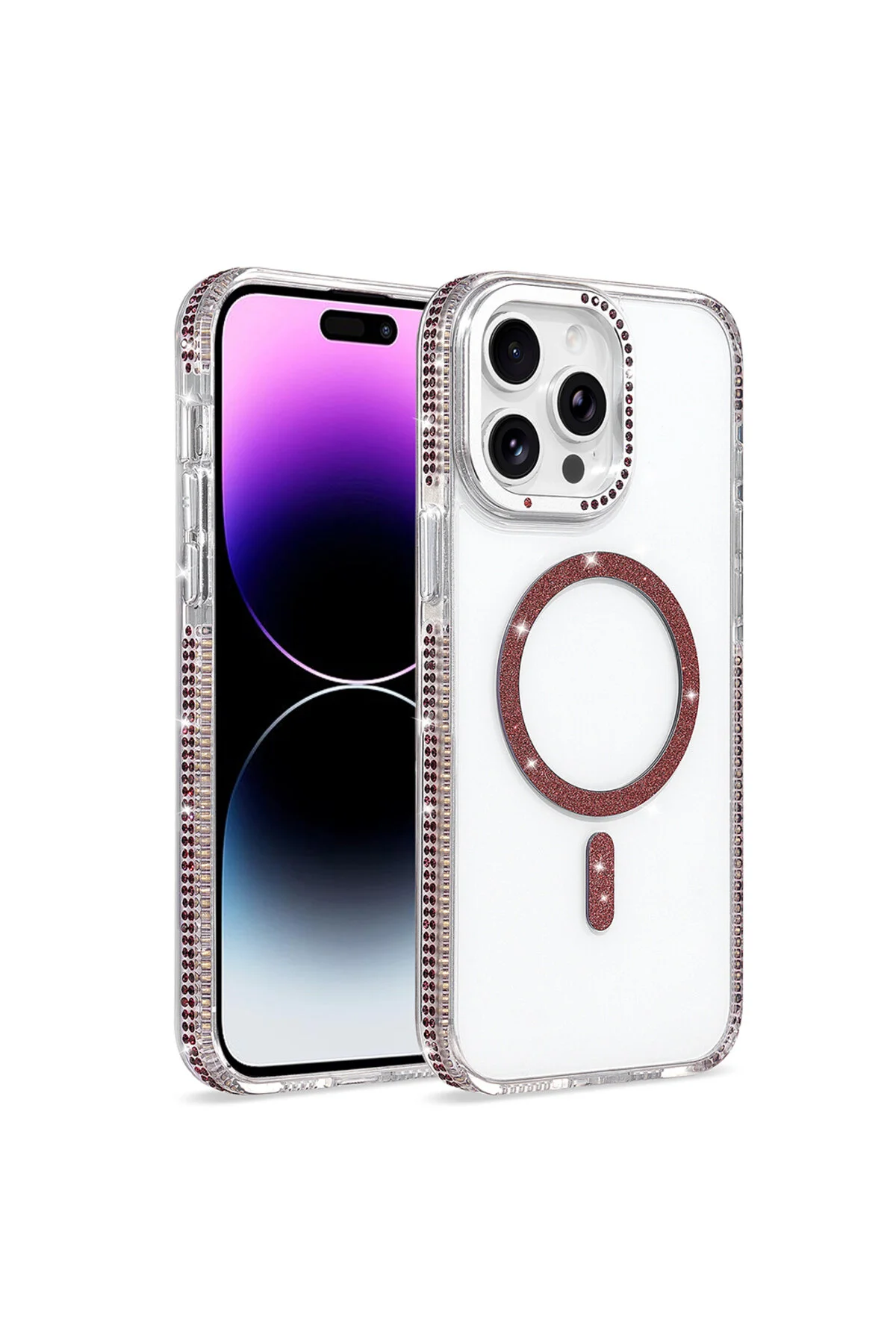 iPhone 14 Pro Max İçin Uyumlu M-safe Şarj Özellikli Taşlı Lüx Kapak