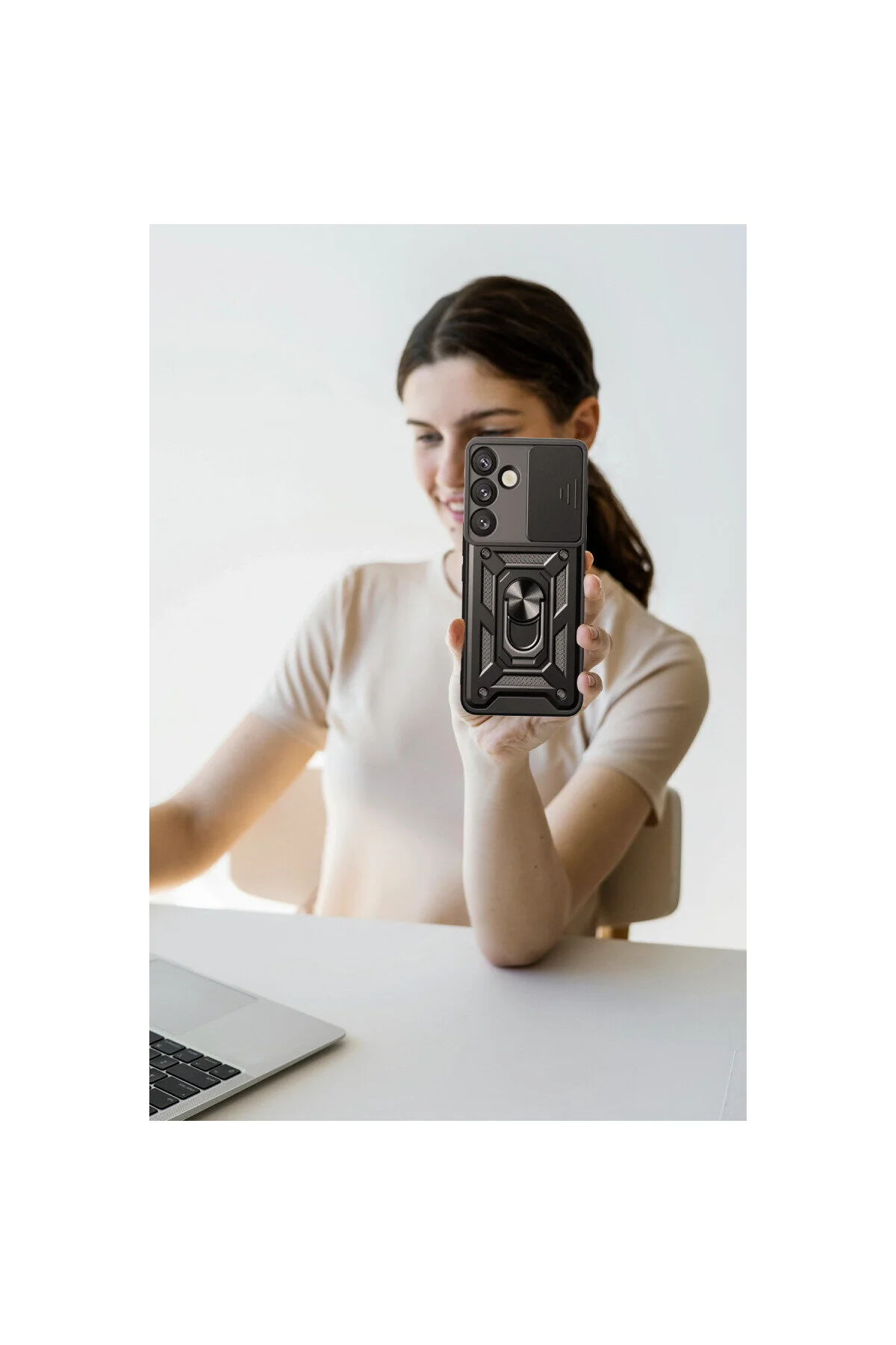 Samsung Galaxy S26 Plus İçin Uyumlu Sürgülü Korumalı Yüzüklü Standlı Magnetic Tpu Tank Kapak