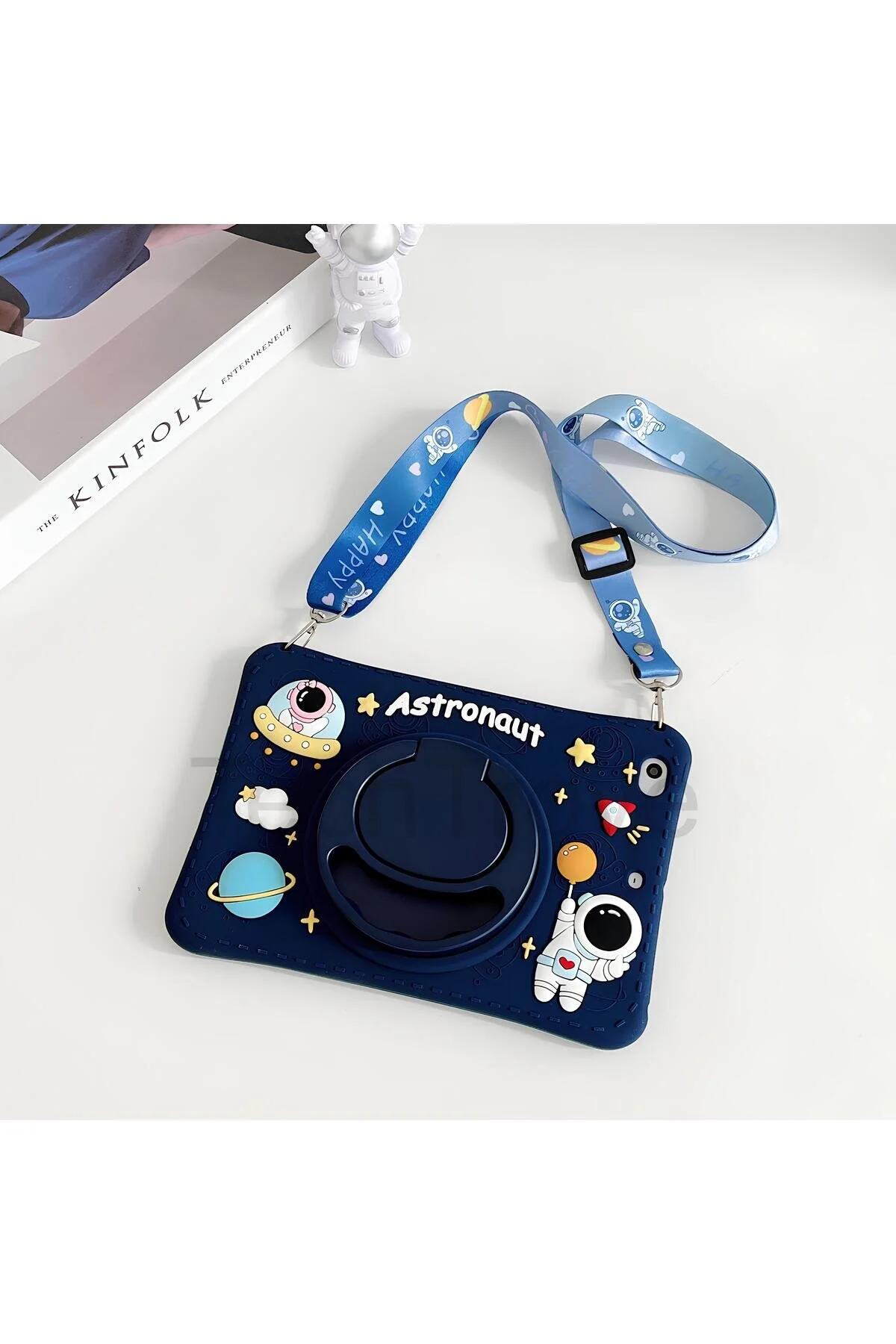 Honor X9 Kılıf Stand Olabilen Askılı Sevimli Astronot Figürlü Tablet Kılıfı
