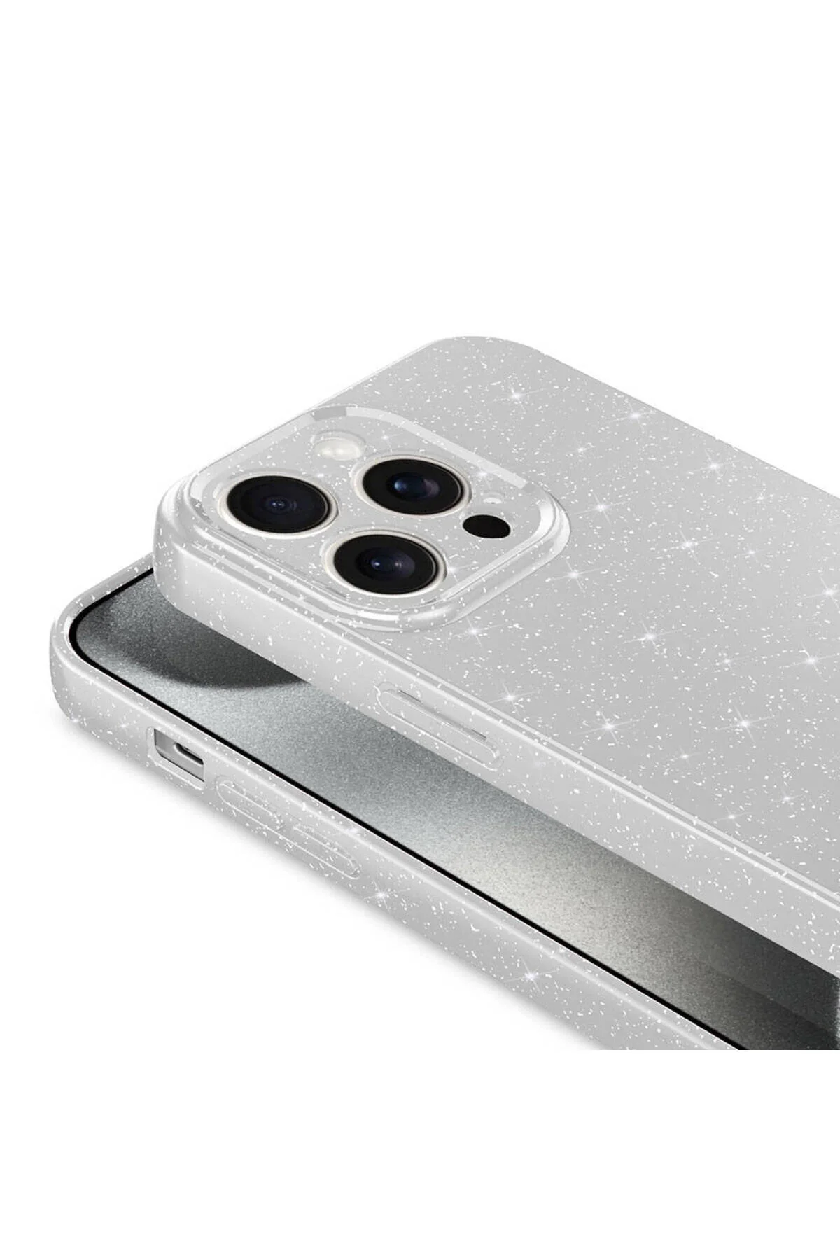 Apple iPhone 15 Pro Uyumlu Simli Tasarımlı Kamera Korumalı Renkli Kılıf