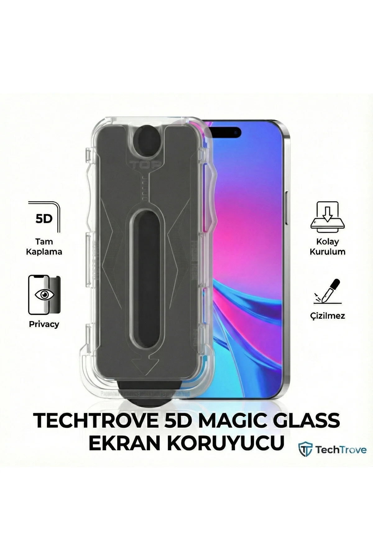 Apple iPhone 13 Pro Kolay Uygulama Aparatlı 5D Magic Privacy Glass Hayalet Cam Ekran