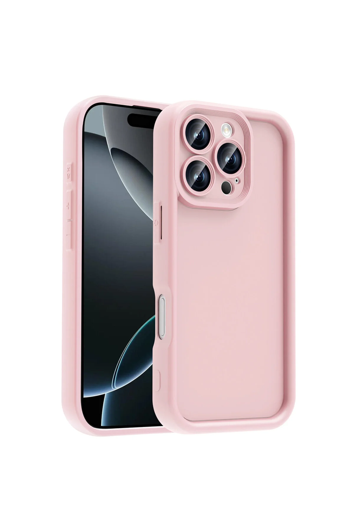 Apple iPhone 16 Pro Max Kılıf Kamera Korumalı Kenar Çıkıntılı Soft Renkli Silikon Kapak - Pembe
