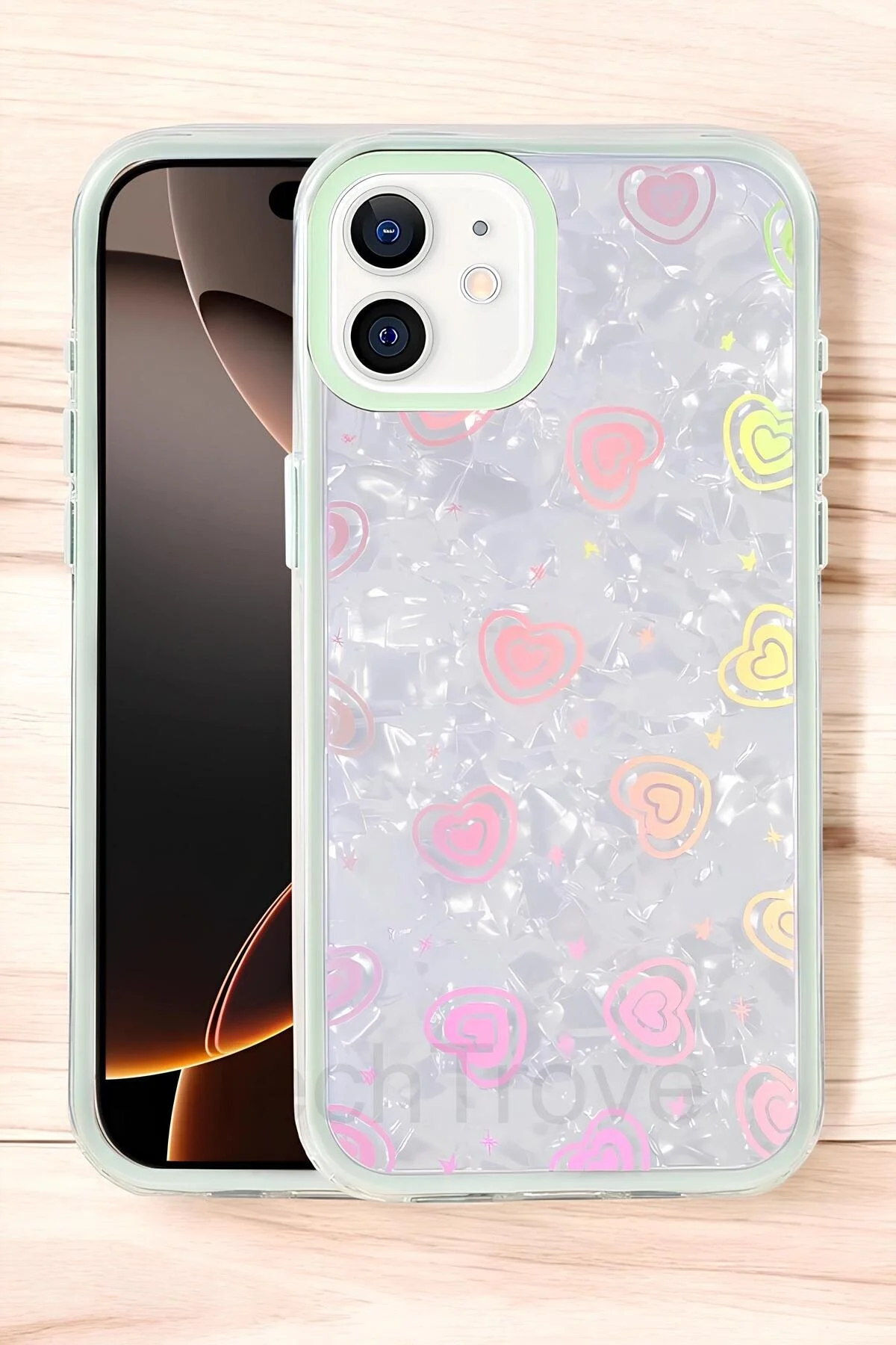 iPhone 11 Kılıf Renkli Kalp Desenli Darbe Korumalı Ultra Lüks Kapak