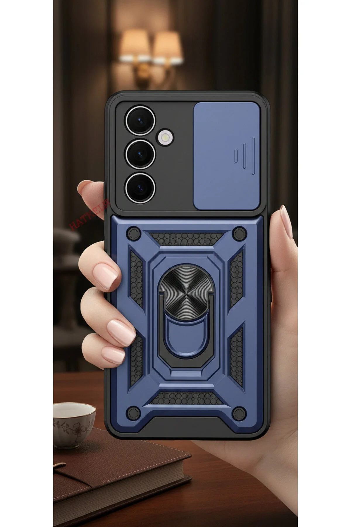Samsung Galaxy A24 Kılıf Magnetik Standlı Sürgülü Kamera Korumalı TPU Tank Kapak