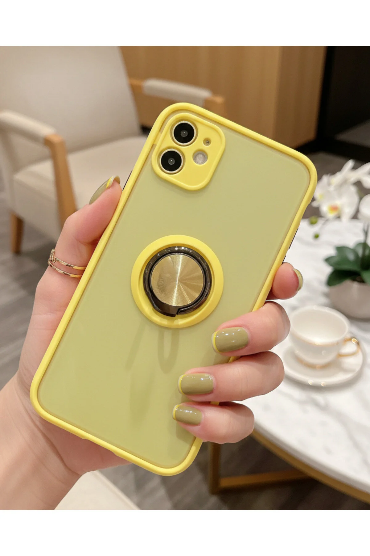 iPhone 11 İçin Kamera Korumalı Yüzüklü Kılıf - Leke Tutmaz Mat ve Dayanıklı Yapı