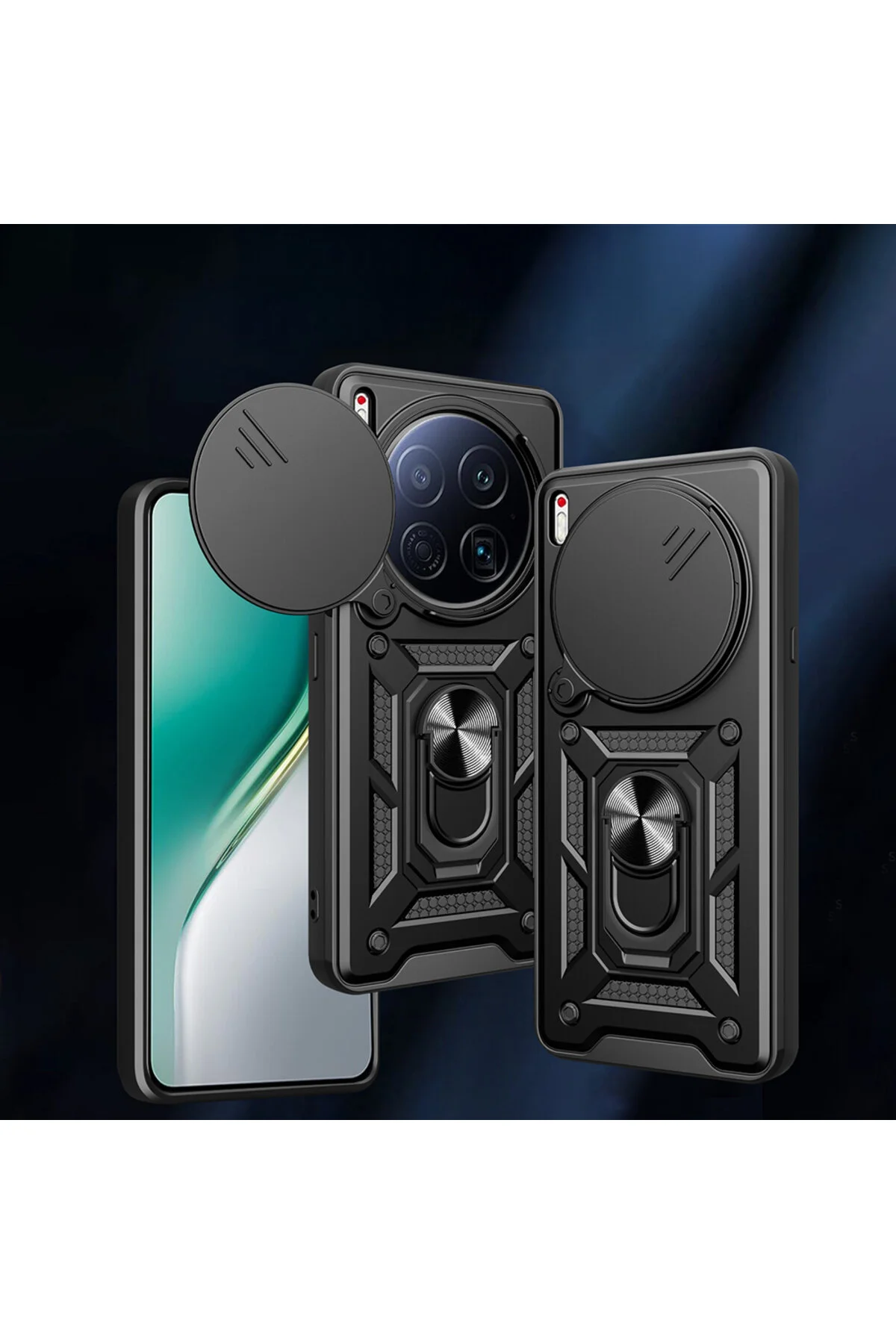Tecno Camon 40 Premier 5G Kılıf Magnetik Standlı Sürgülü Kamera Korumalı TPU Tank Kapak