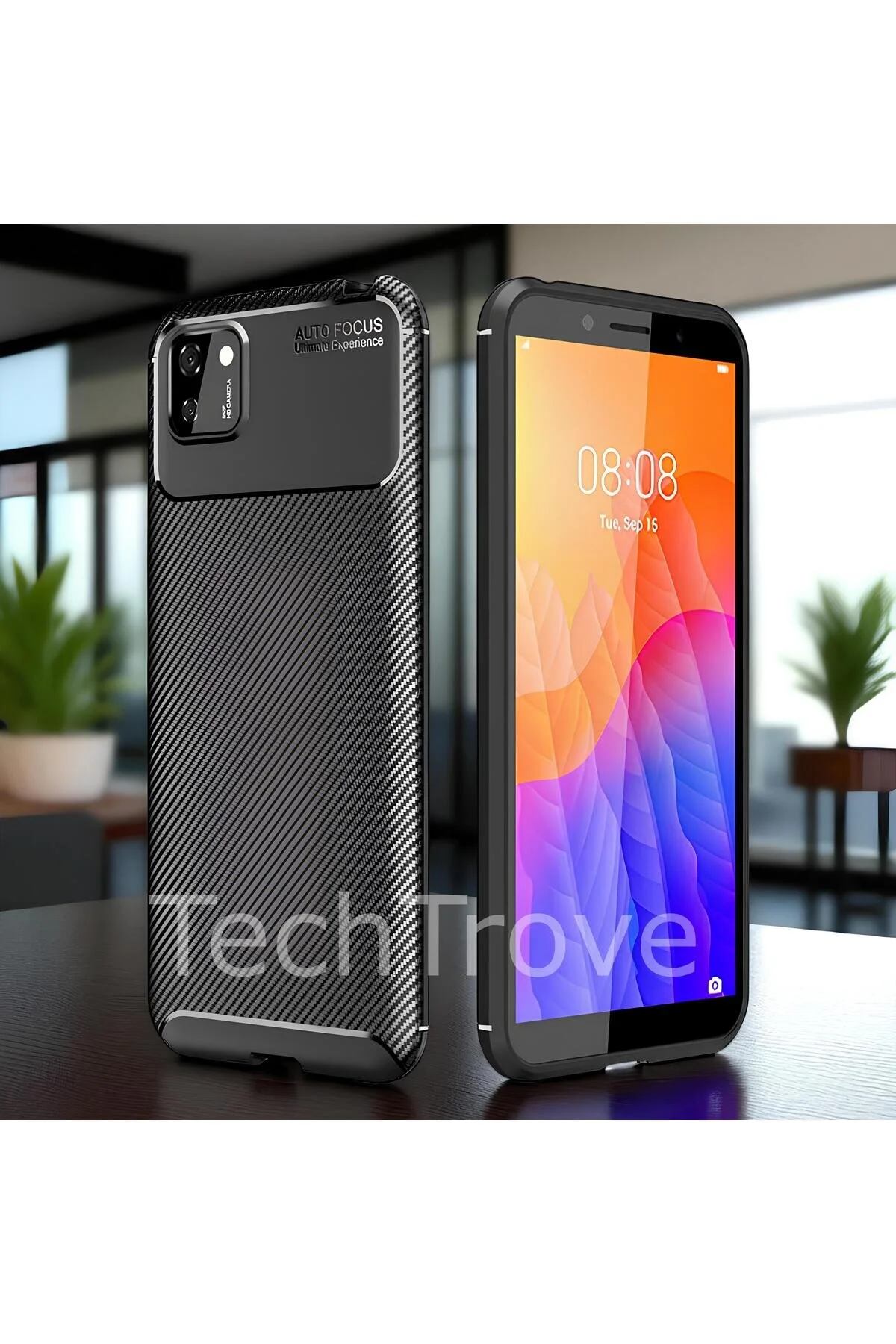 Huawei Y5P Kılıf Kamera Korumalı Darbe Emici Karbon Fiber Desenli Renk Atmaz Silikon Kapak
