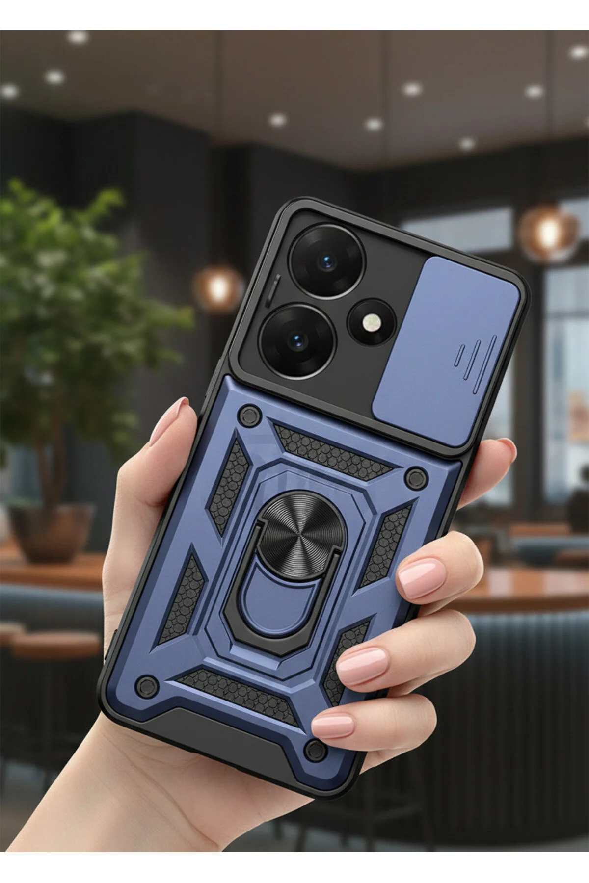İnfinix Hot 30 Kılıf Magnetik Standlı Sürgülü Kamera Korumalı TPU Tank Kapak