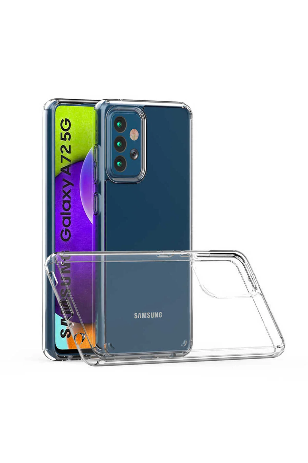 Galaxy A72 Uyumlu Şeffaf Tasarımlı Sert Silikon Kapak