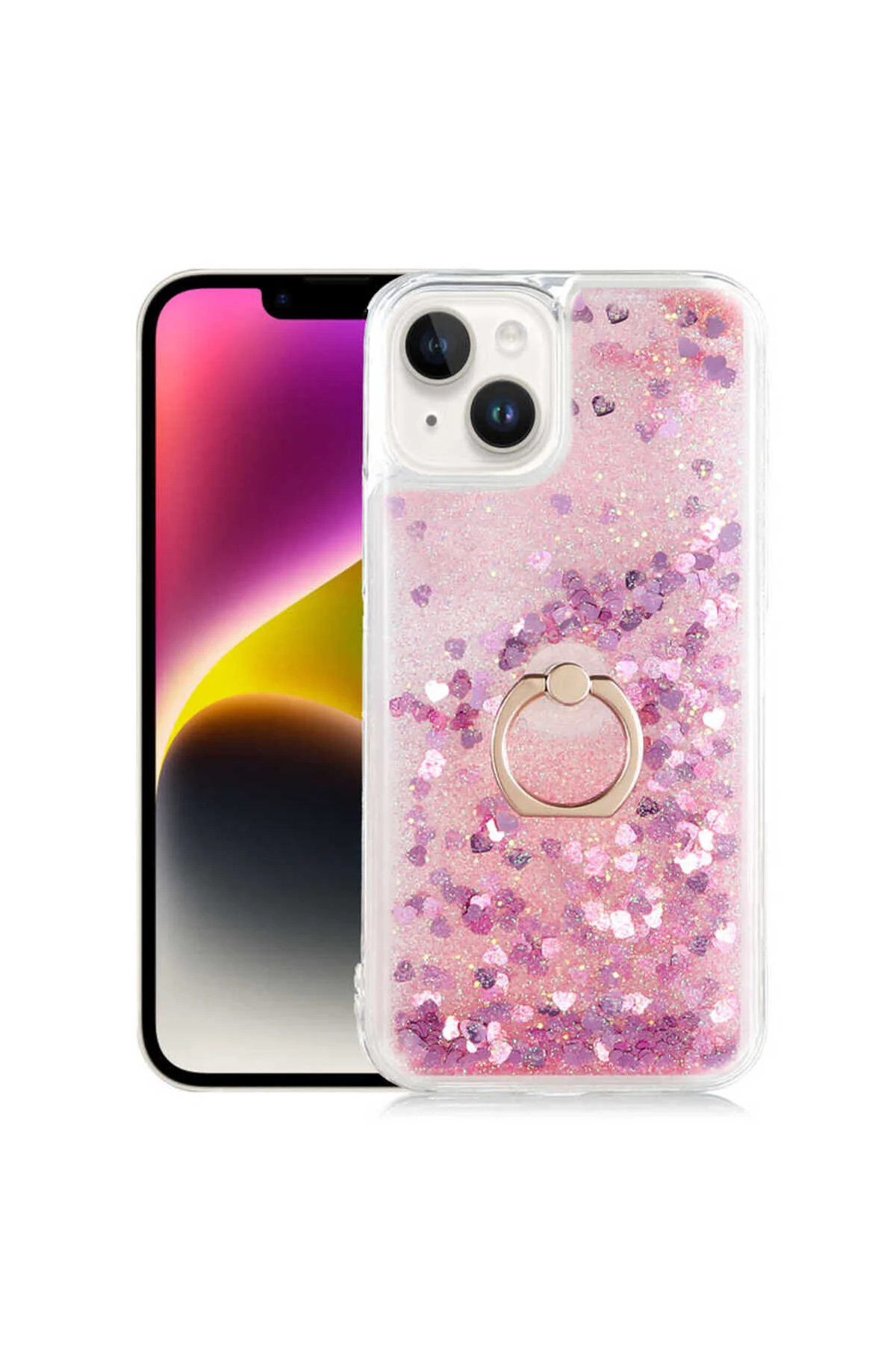 Apple iPhone 14 Plus Uyumlu Akışkan Simli Sıvılı Yüzüklü Parlayan Tasarımlı Kılıf