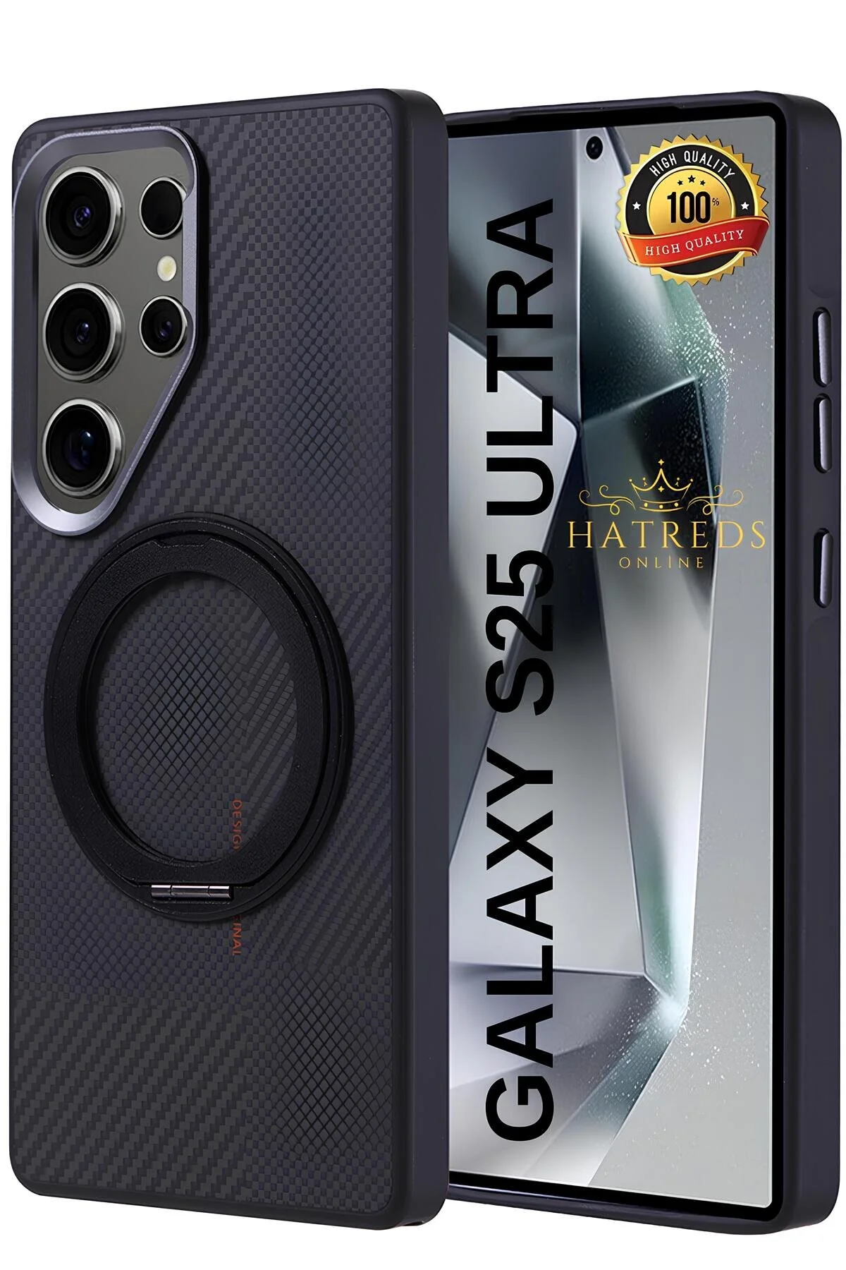 Galaxy S25 Ultra Uyumlu Kılıf Karbon Fiber Tasarımlı Standlı A+ Kalite Kapak