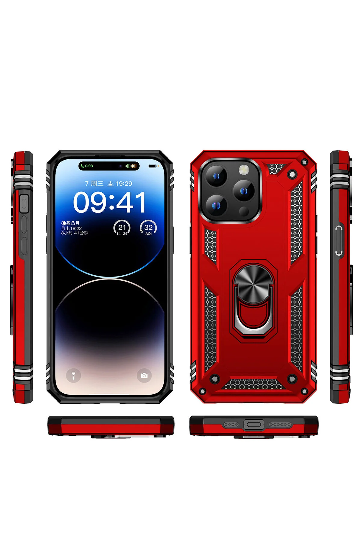 Apple Iphone 15 Pro Kılıf Yüzüklü Stand Özellikli Renkli Tasarım Tank Korumalı Kılıf