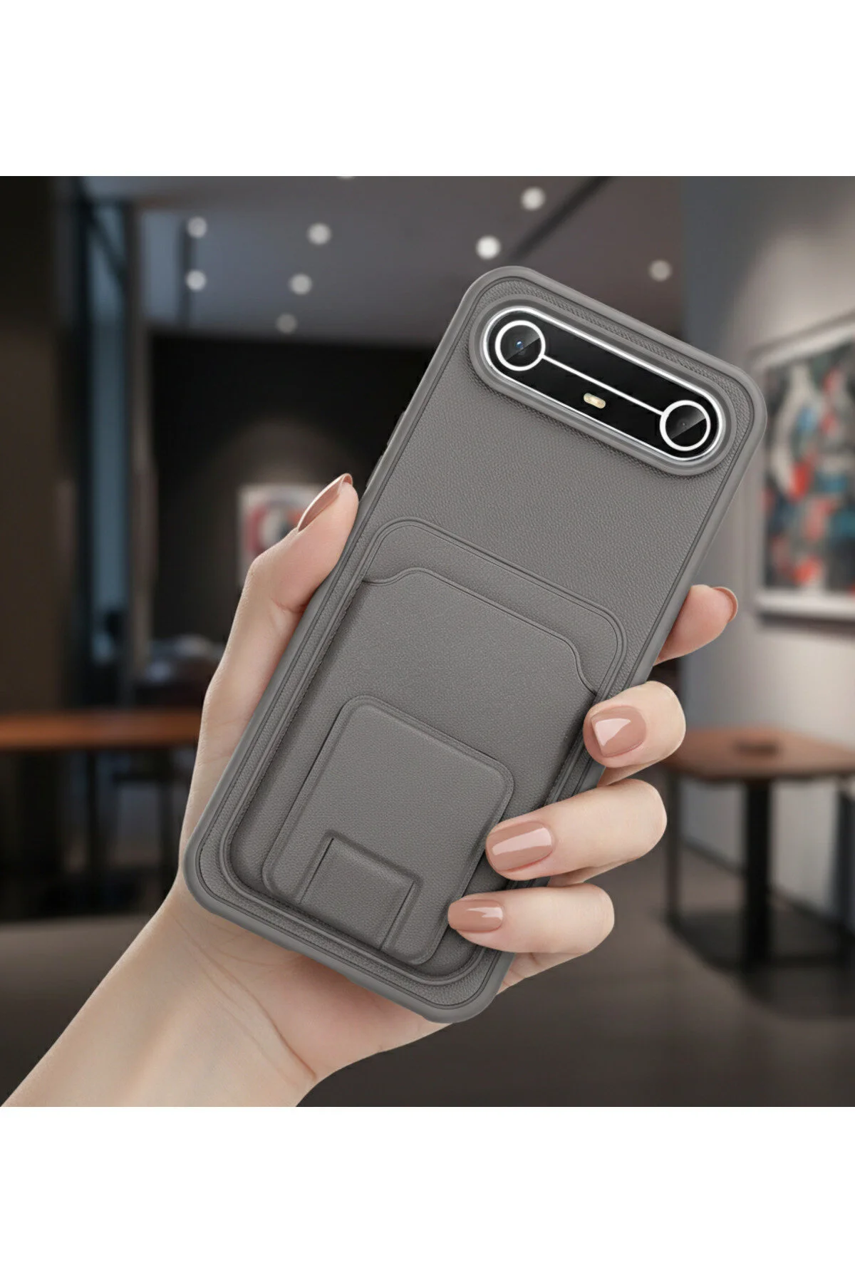 Tecno Spark Slim 5G İçin Uyumlu TPU Korumalı Kart Bölmeli Deri Dokulu Kılıf