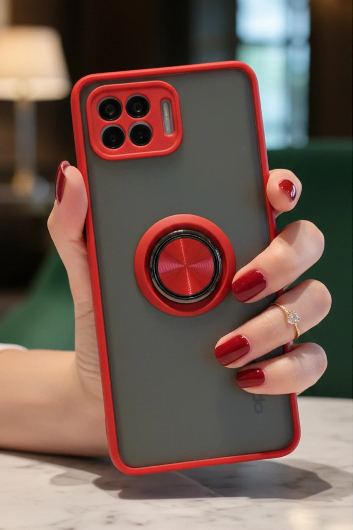 Oppo Reno 4 Lite İçin Kamera Korumalı Yüzüklü Kılıf - Leke Tutmaz Mat ve Dayanıklı Yapı