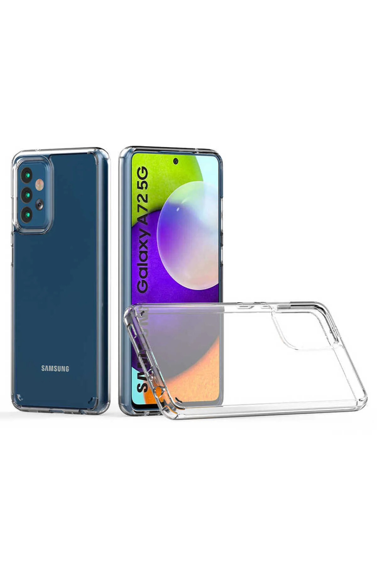 Galaxy A72 Uyumlu Şeffaf Tasarımlı Sert Silikon Kapak