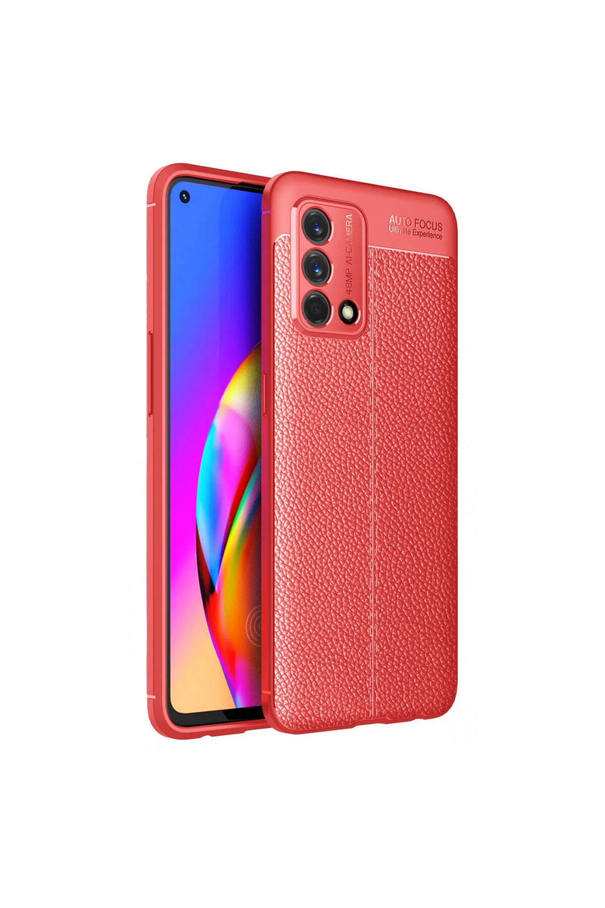 Oppo A74 4G İçin Uyumlu Deri Tasarımlı Elde Kaymaz Korumalı Silikon Kılıf