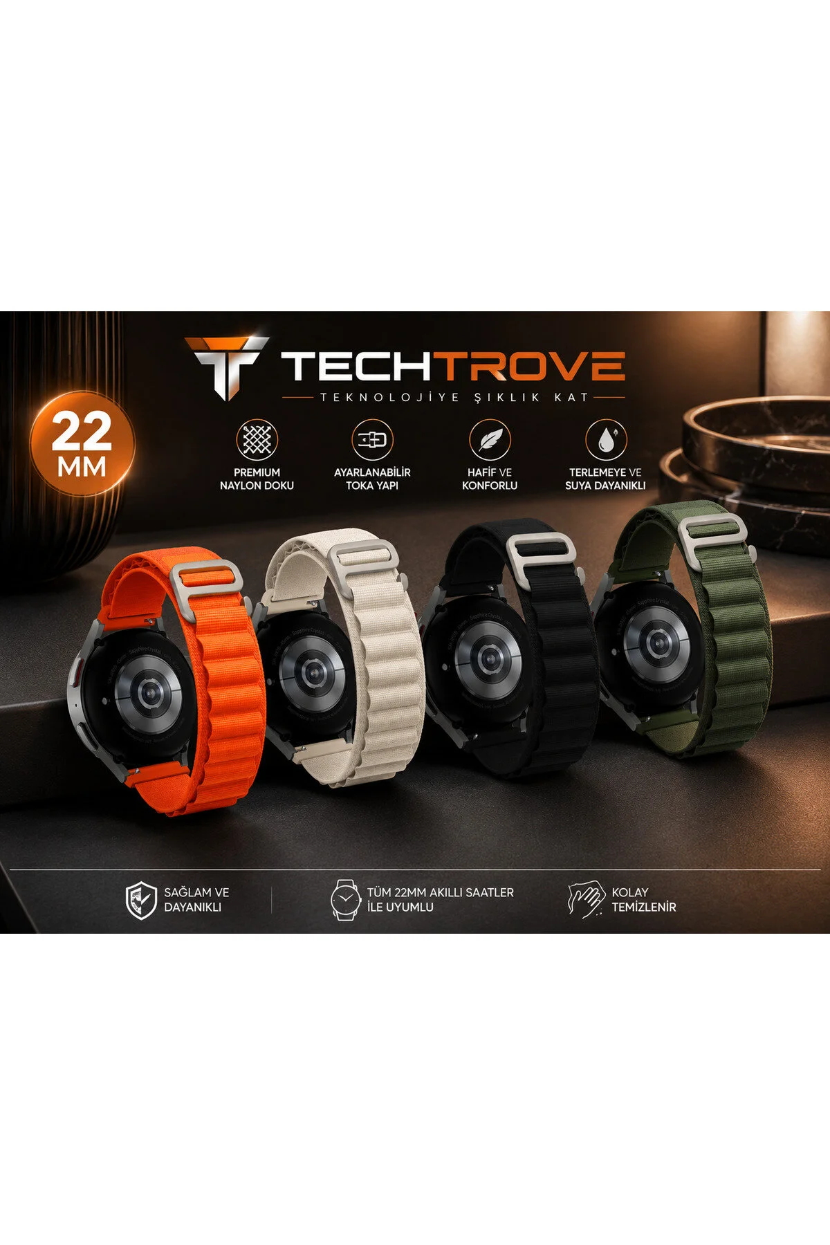Amazfit Falcon Uyumlu 22mm Premium Örgü Saat Kordonu
