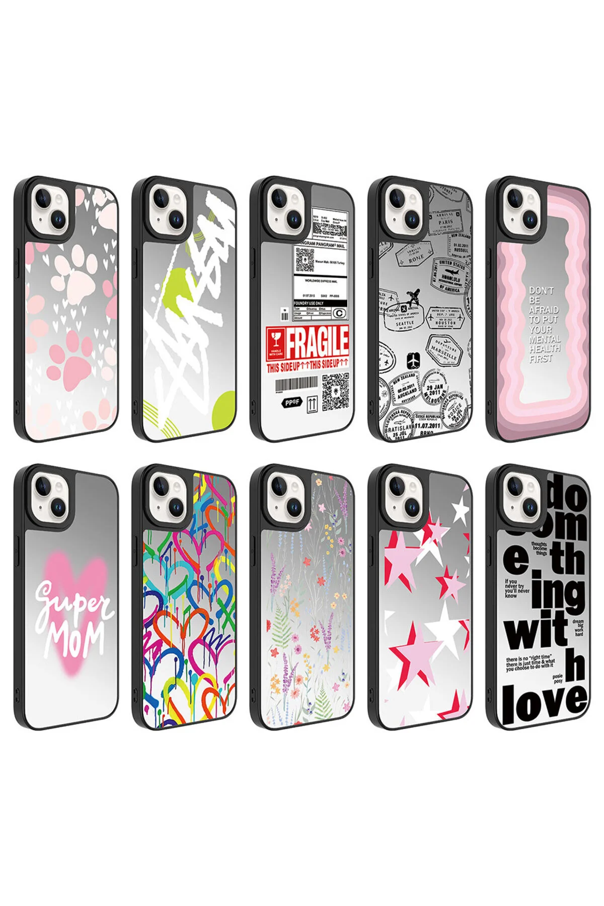 iPhone 14 Plus Kılıf Aynalı Desenli Kamera Korumalı Parlak Darbe Emici Kapak
