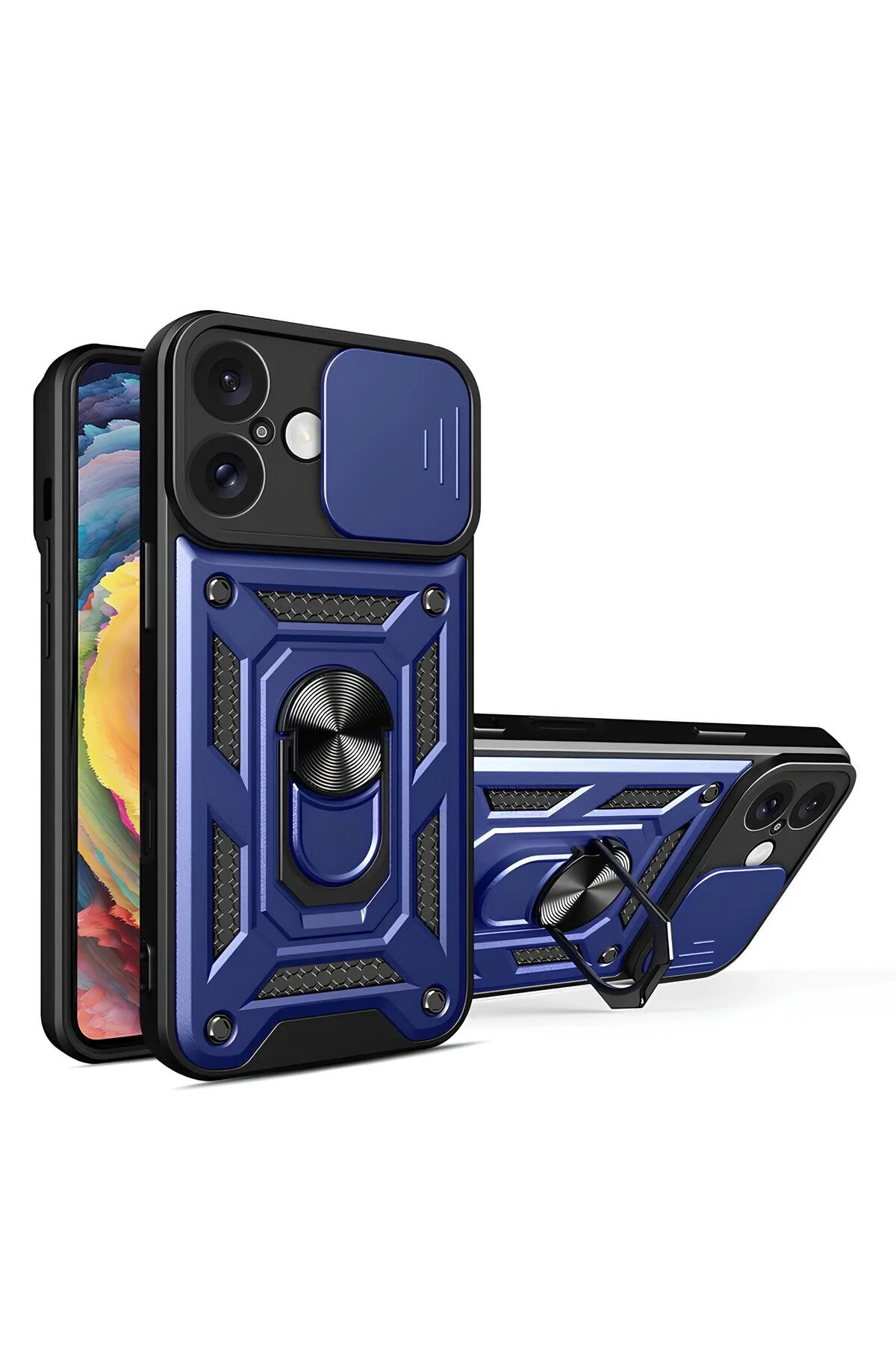 iPhone 12 Mini Kılıf Sürgülü Kamera Korumalı Yüzüklü Stand Olabilen Magnetic Tpu Tank Kapak