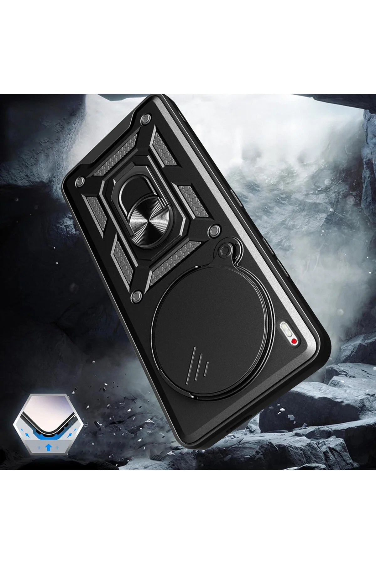 Tecno Camon 40 Premier 5G Kılıf Magnetik Standlı Sürgülü Kamera Korumalı TPU Tank Kapak