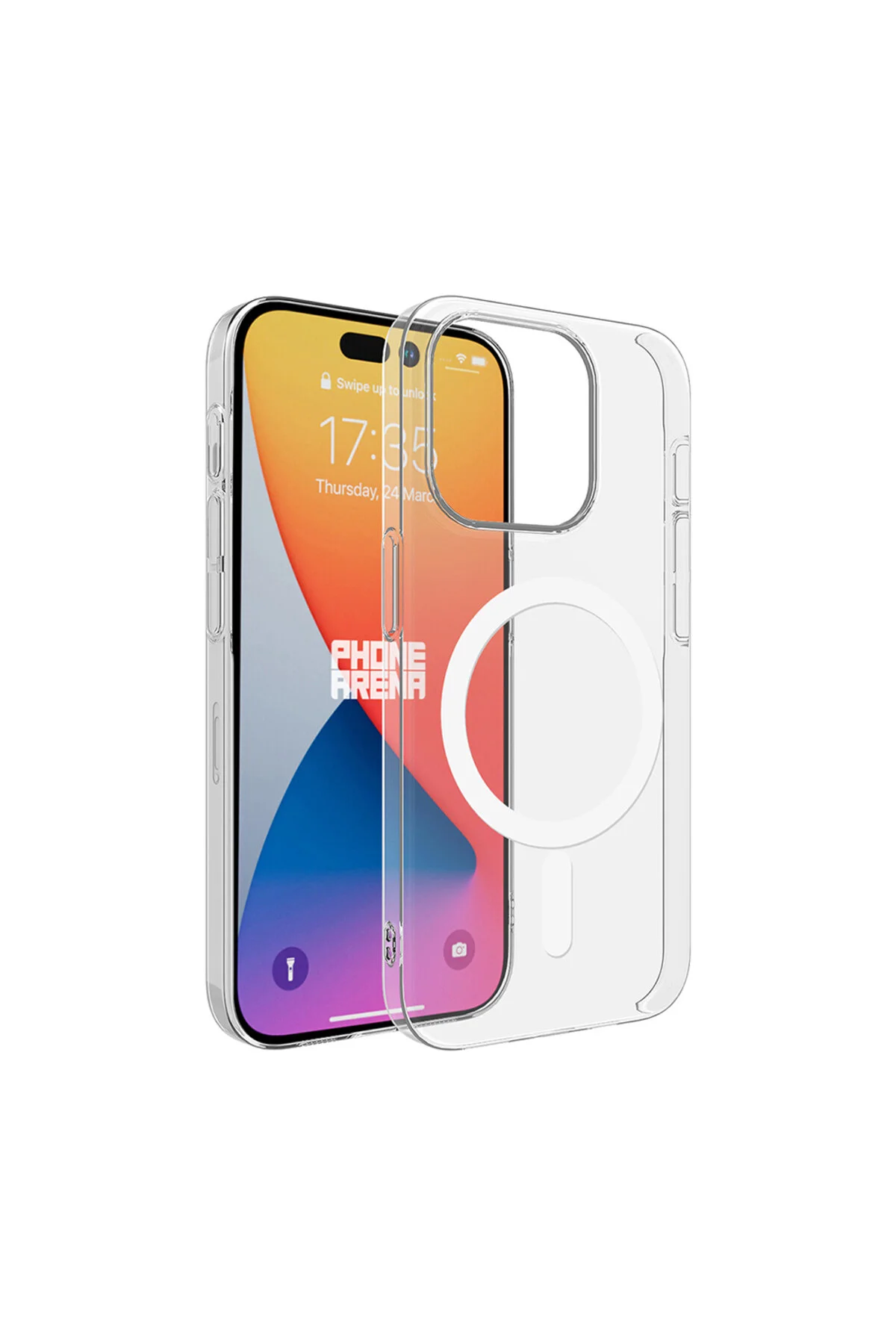 iPhone 15 Pro İçin Uyumlu Kamera Korumalı M-Safe Şarj Özellikli Şeffaf Sert PC Kapak