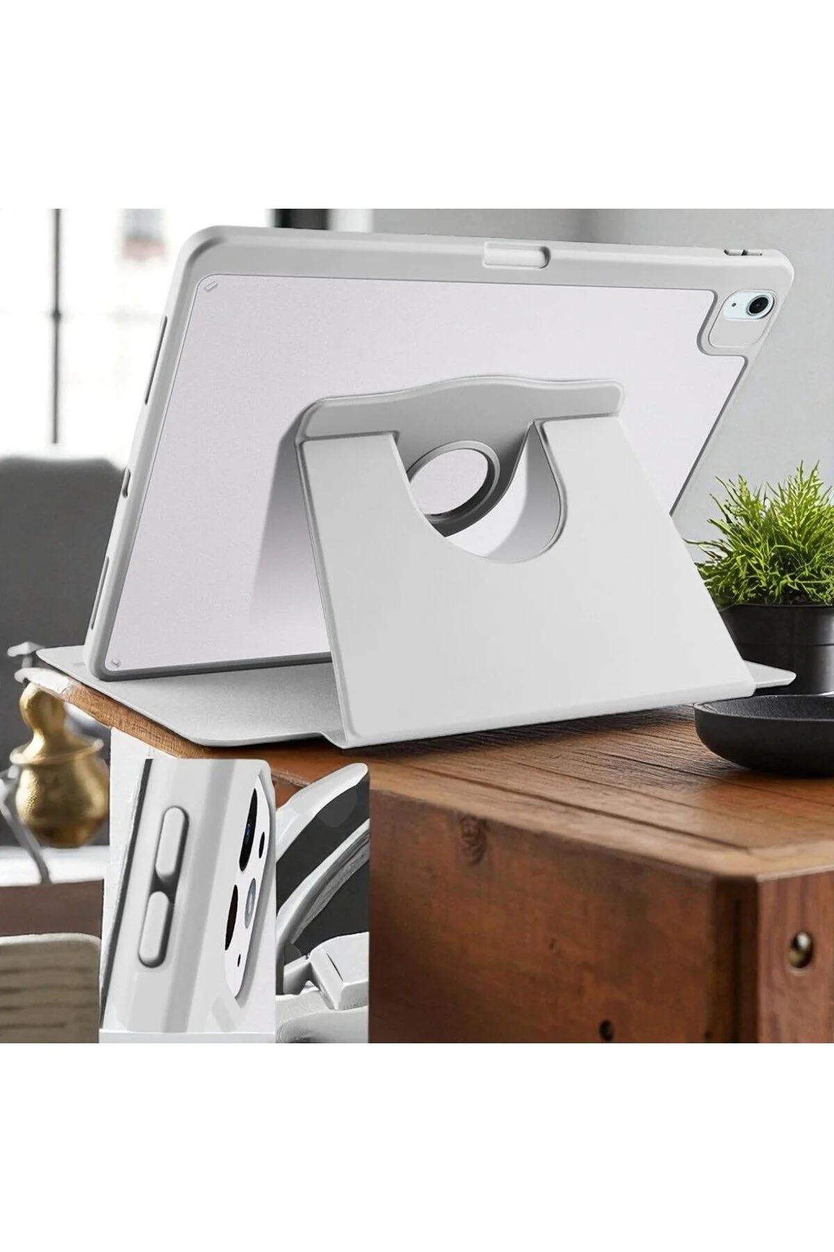 Apple iPad 10.2 8.Nesil Kılıf Kalemlikli Dönebilen Kamera Koruma Çıkıntılı Standlı Kılıf