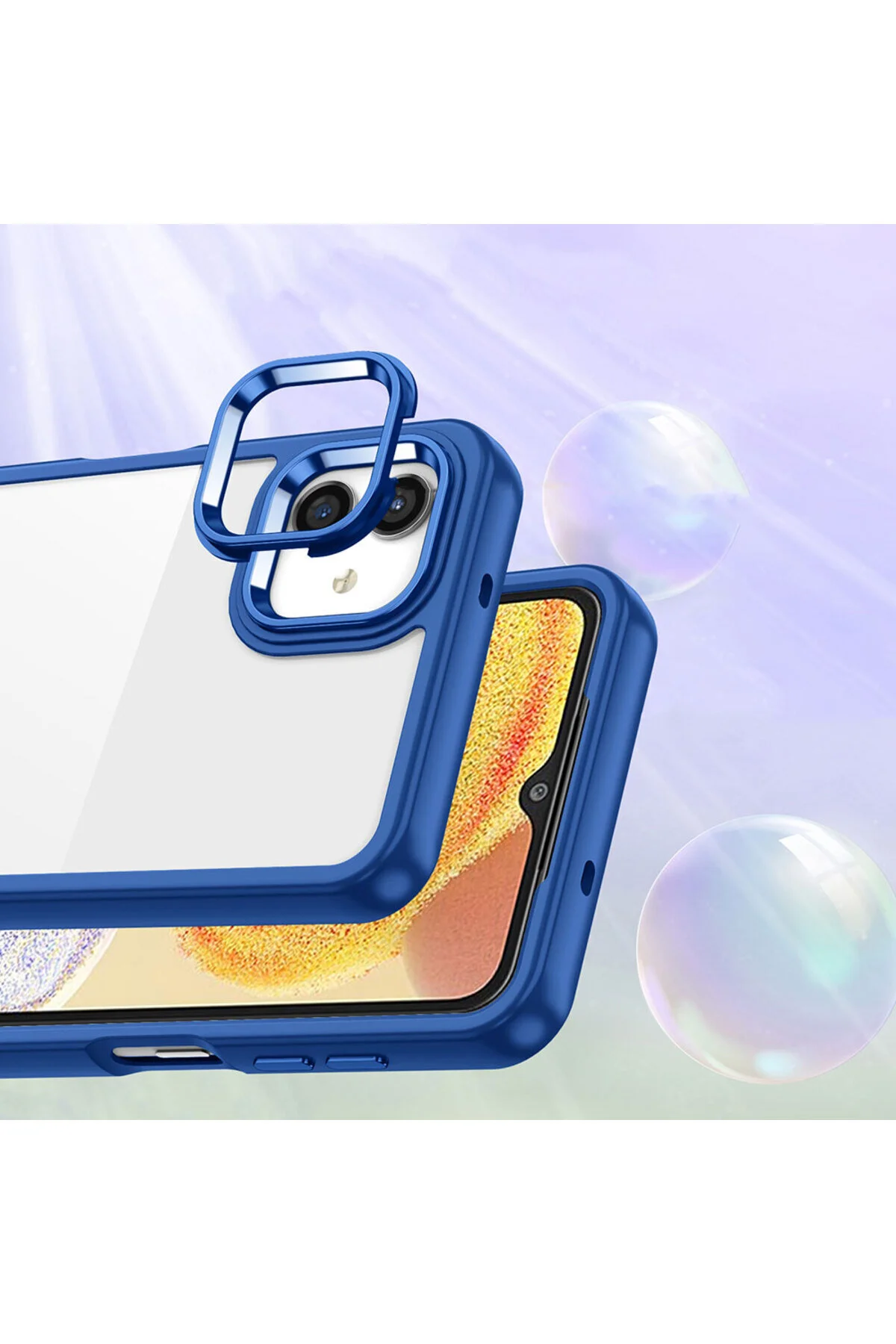 Galaxy A04 Uyumlu Kılıf Arkası Şeffaf Renkli Kenarlı Silikon Kapak