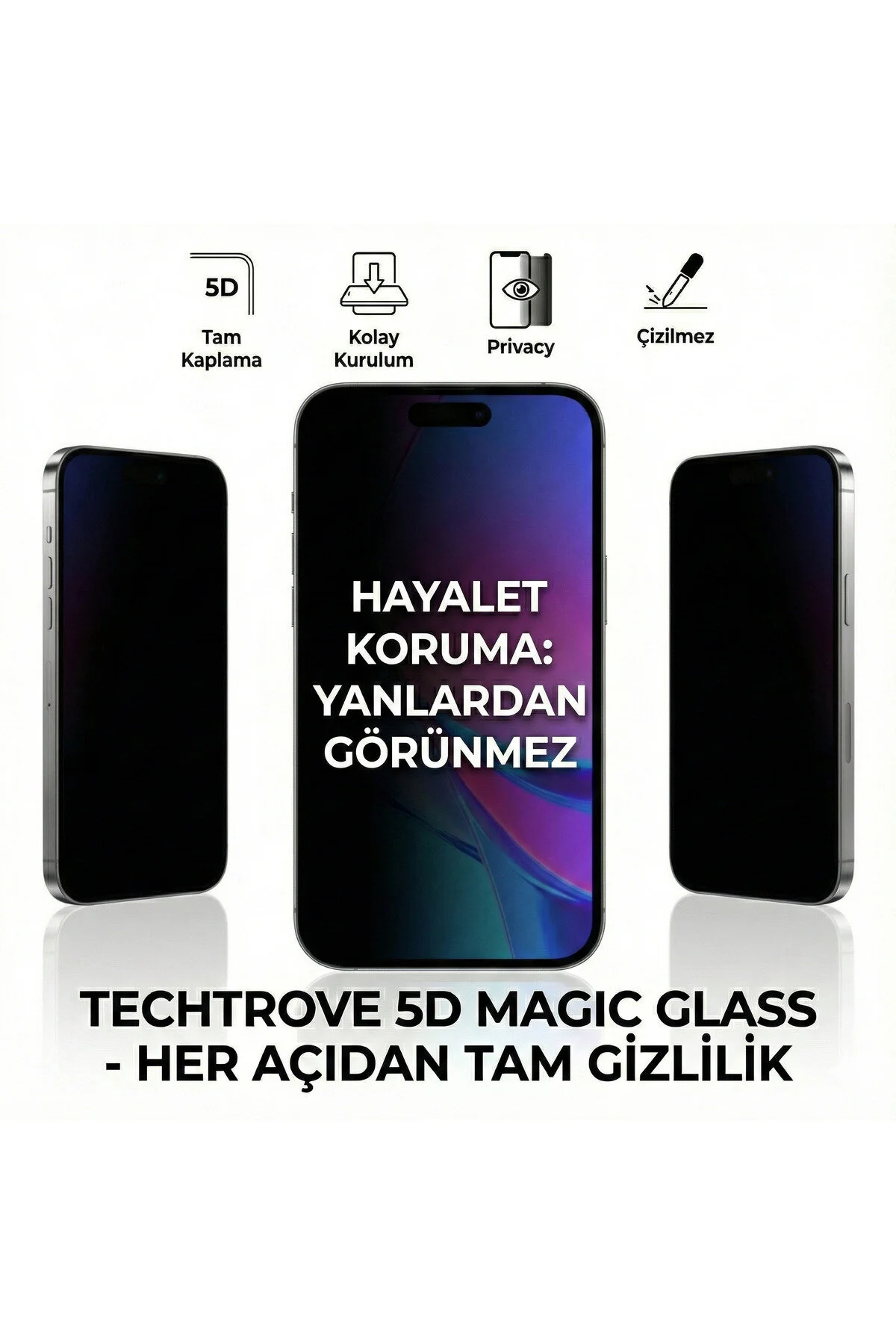 Apple iPhone 13 Pro Kolay Uygulama Aparatlı 5D Magic Privacy Glass Hayalet Cam Ekran