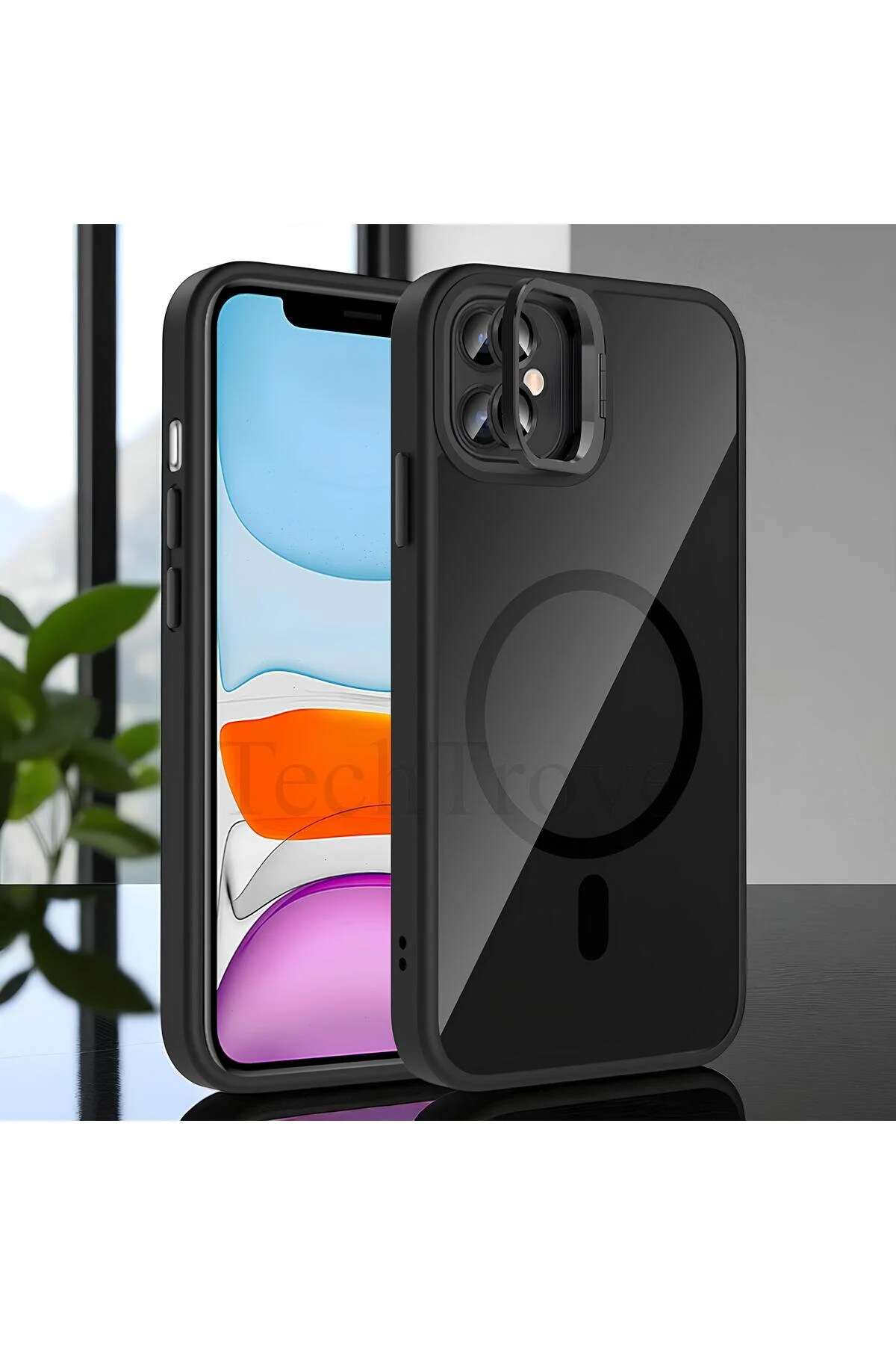 iPhone 11 Kılıf Standlı ve Kamera Lens Hediyeli Wireless Şarj Özellikli Ultra Lüks Kapak