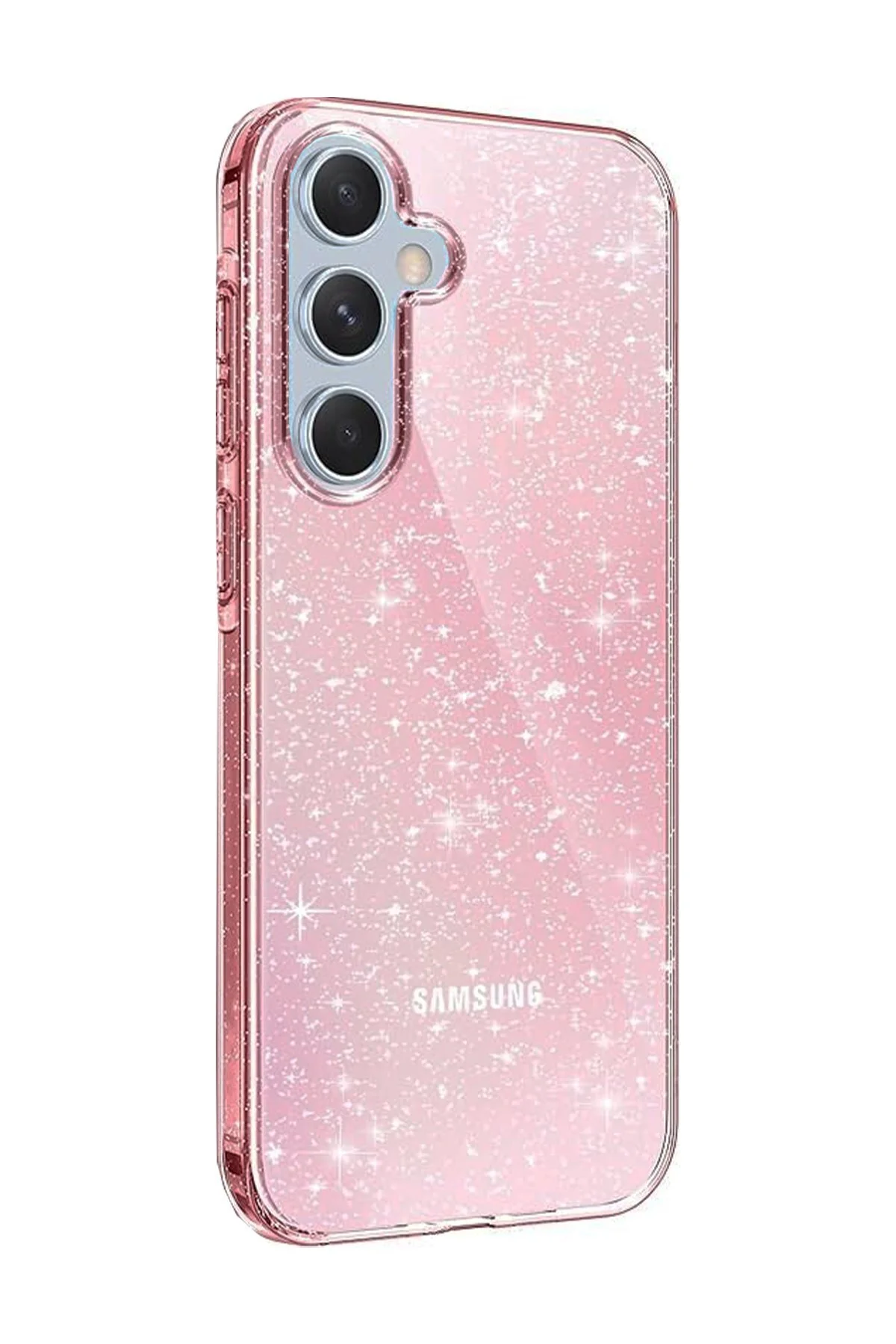 Samsung Galaxy A34 5G Uyumlu Renkli Transparan Parlayan Simli A+ Kalite Silikon Kapak - Pembe