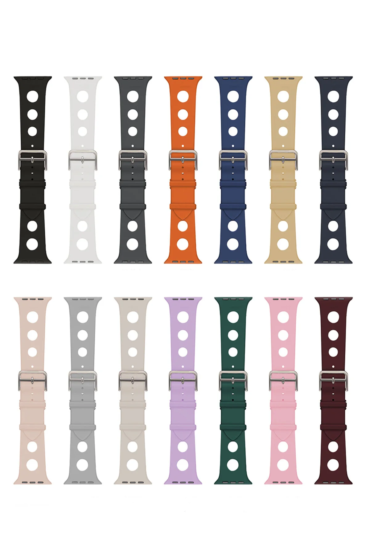 Watch 42mm İçin Uyumlu Renkli Delikli Tasarımlı Silikon Kayış Kordon