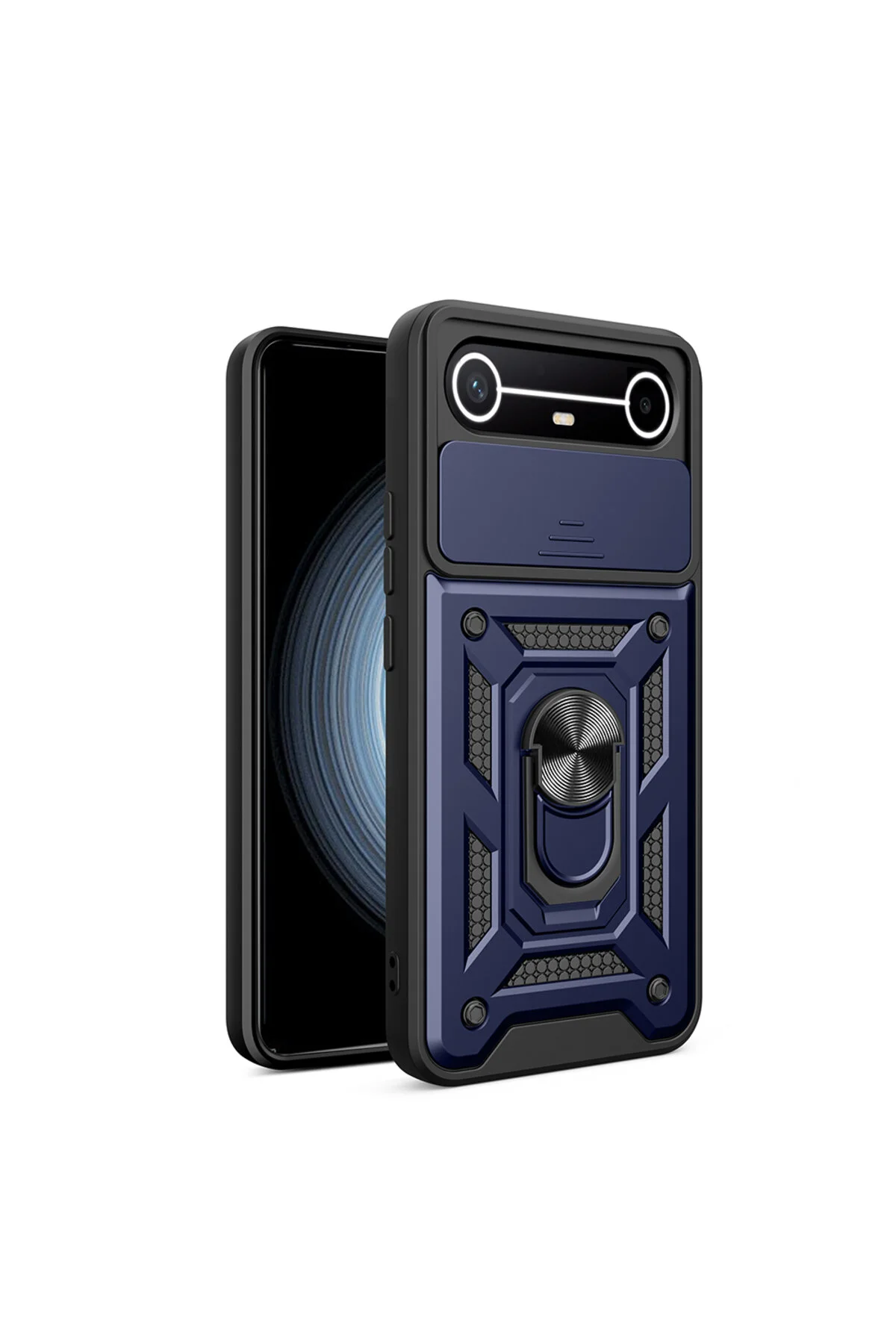 Tecno Spark Slim 5G İçin Uyumlu Sürgülü Korumalı Yüzüklü Standlı Magnetic Tpu Tank Kapak