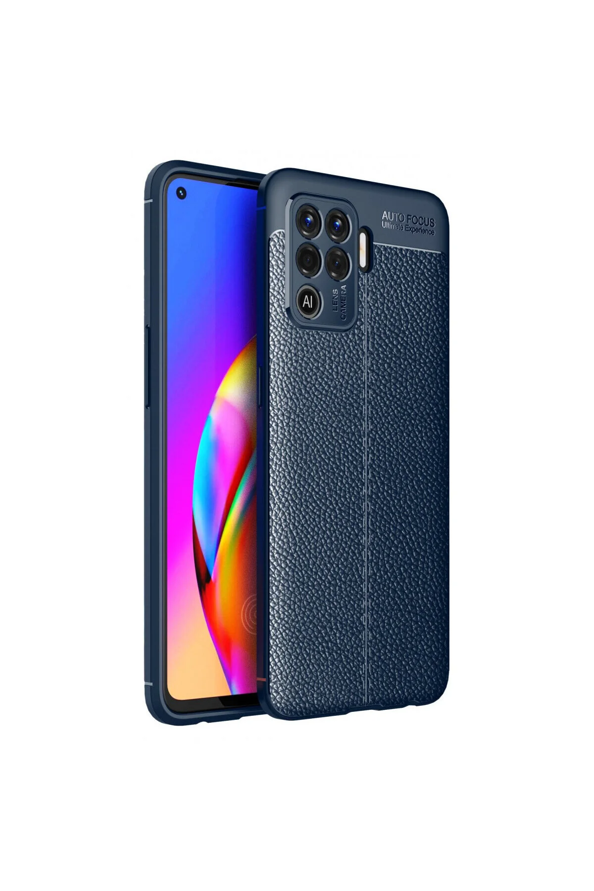 Oppo Reno 5 Lite İçin Uyumlu Deri Tasarımlı Elde Kaymaz Korumalı Silikon Kılıf