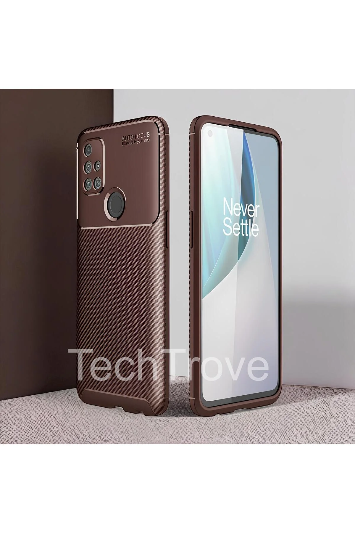 One Plus Nord N10 5G Kılıf Kamera Korumalı Darbe Emici Karbon Fiber Desenli Kapak