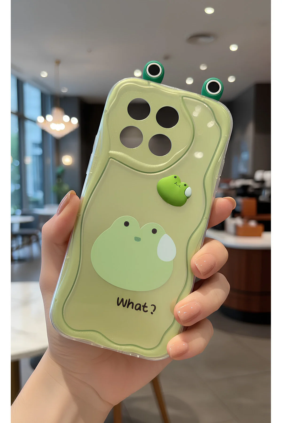 Poco X6 Pro İçin Uyumlu 3D Gözlü Sevimli Yeşil Kurbağa Tasarımlı Dalgalı Telefon Kılıfı