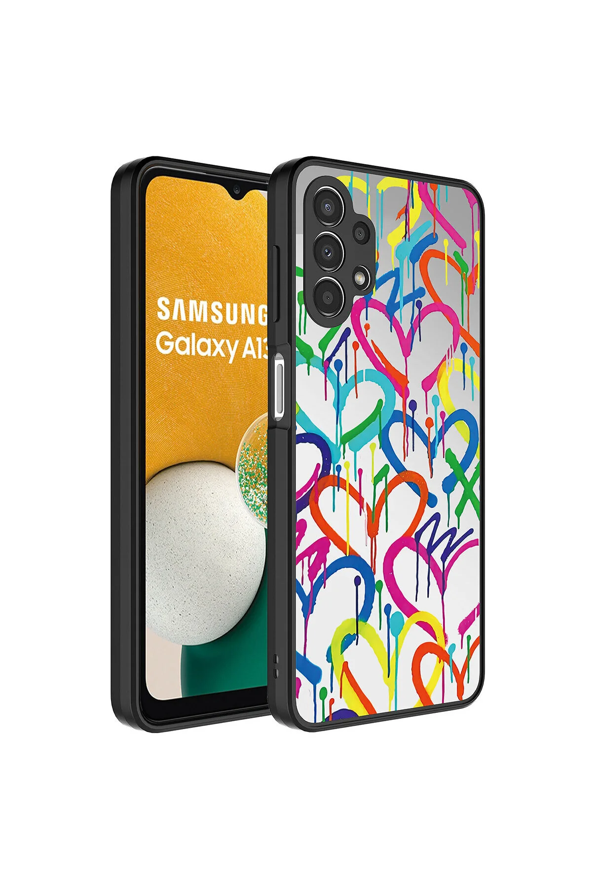 Galaxy A13 4G Kılıf Aynalı Desenli Kamera Korumalı Parlak Darbe Emici Kapak