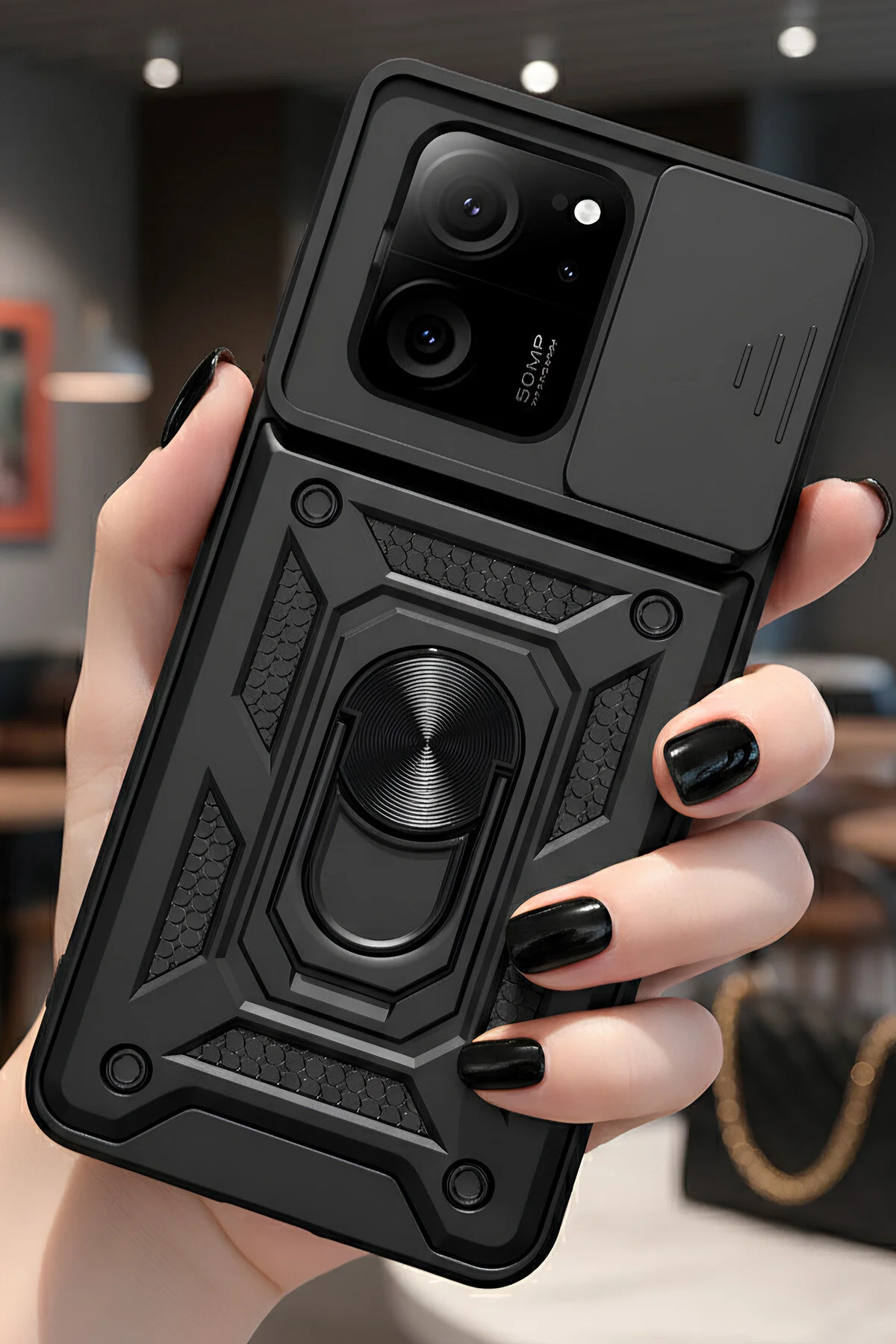 Xiaomi Mi 13T Kılıf Sürgülü Kamera Korumalı Yüzüklü Stand Olabilen Magnetic Tpu Tank Kapak