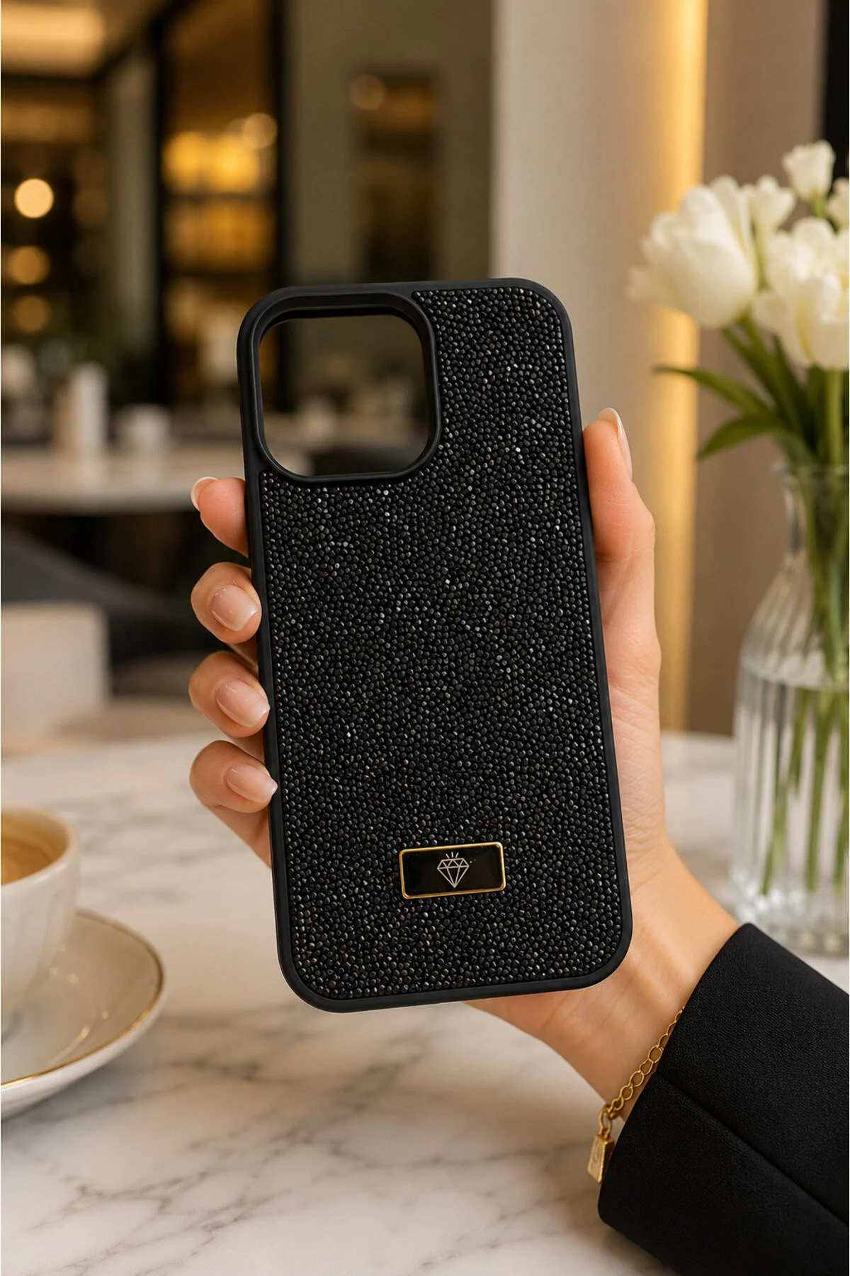 iPhone 15 Pro İçin Uyumlu Işıltılı Full Taşlı Kamera Koruma Çıkıntılı Özel Seri Kılıf