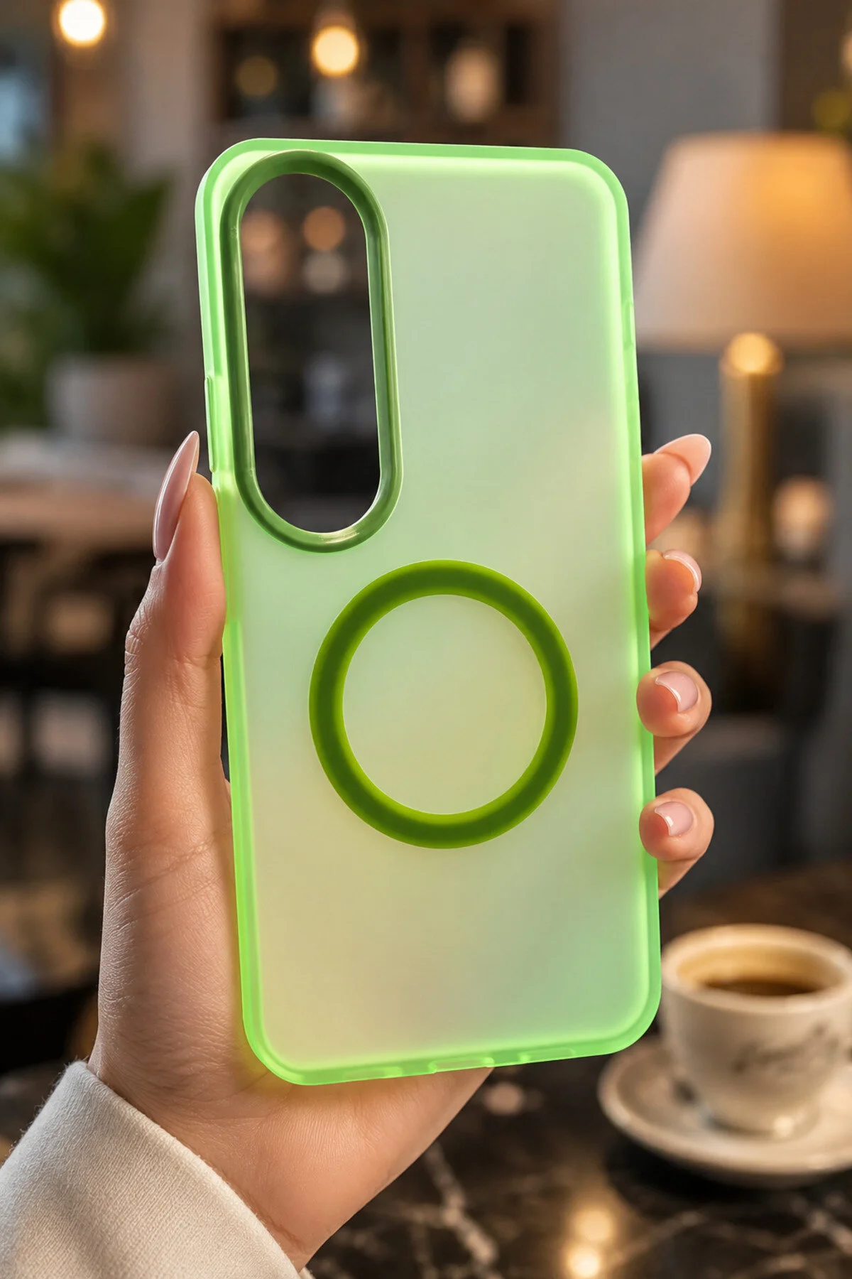 Oppo A60 MagSafe Uyumlu Buzlu Mat Kamera Korumalı İnce Silikon Kılıf - Yeşil