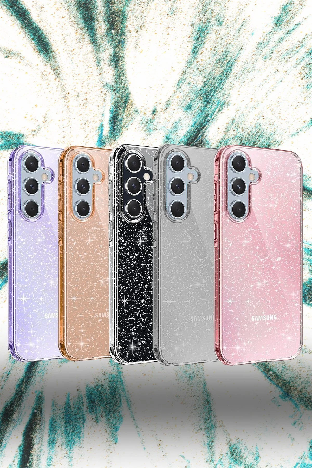 Samsung Galaxy A05 Uyumlu Simli Tasarımlı Renkli Transparan Kılıf - Şeffaf
