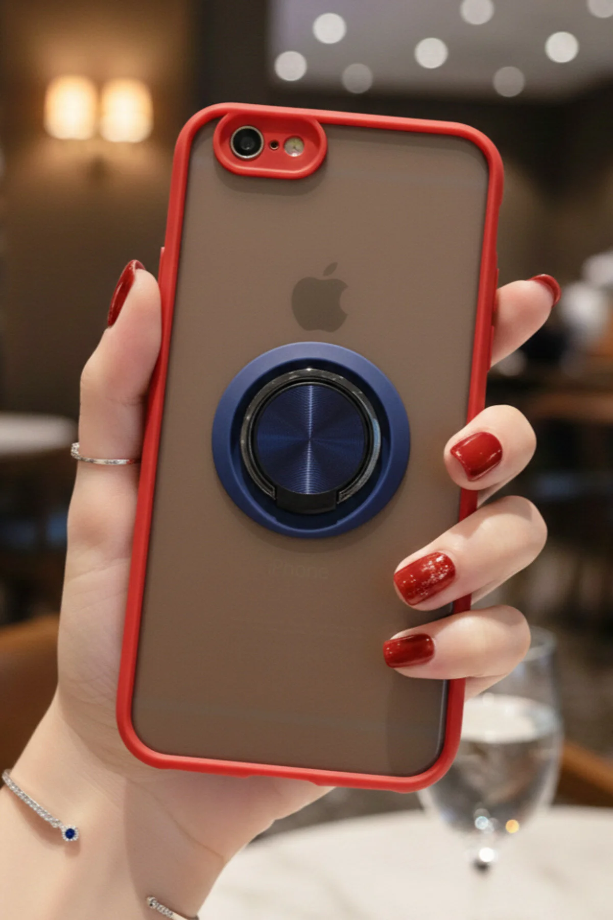 iPhone 6 İçin Kamera Korumalı Yüzüklü Kılıf - Leke Tutmaz Mat ve Dayanıklı Yapı