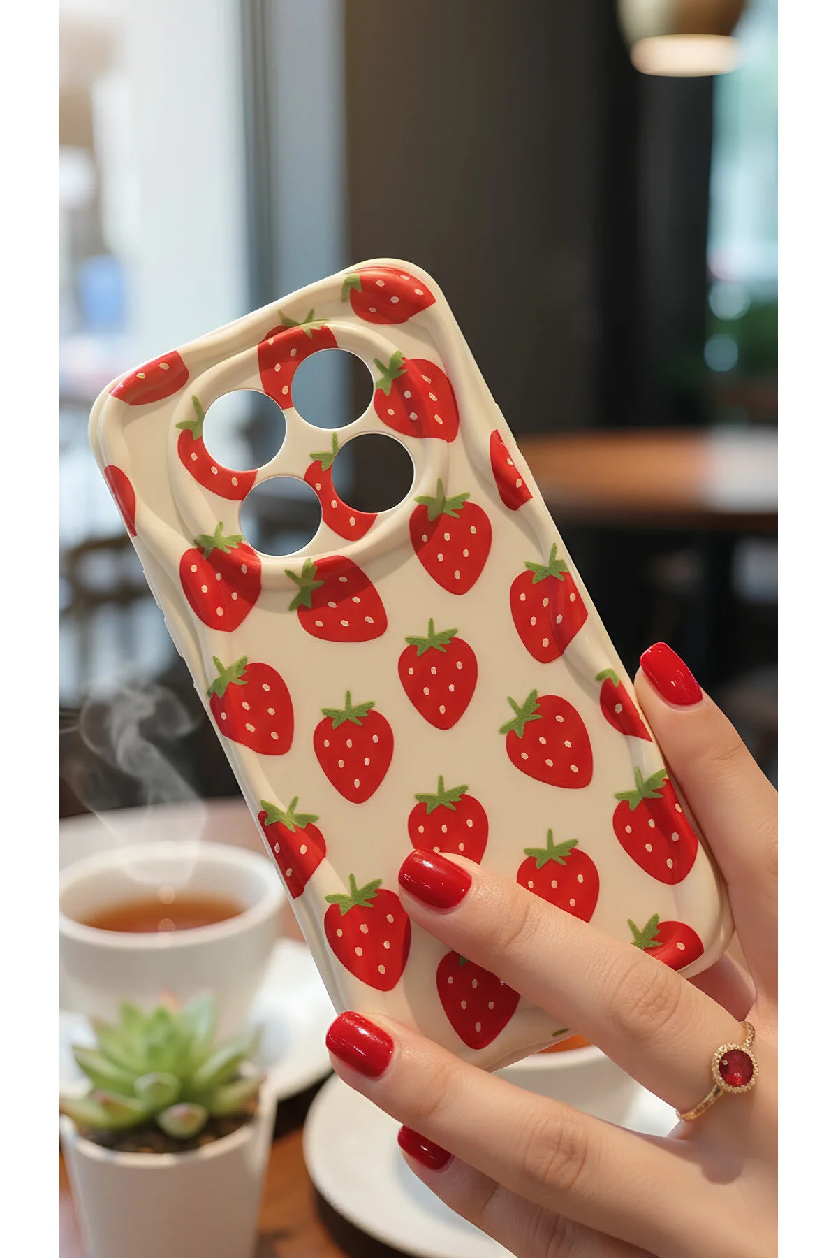 Xiaomi Redmi Note 14 Pro Uyumlu Sevimli Çilek Desenli Lansman Kılıf - Darbe Emici Lüks Kapak
