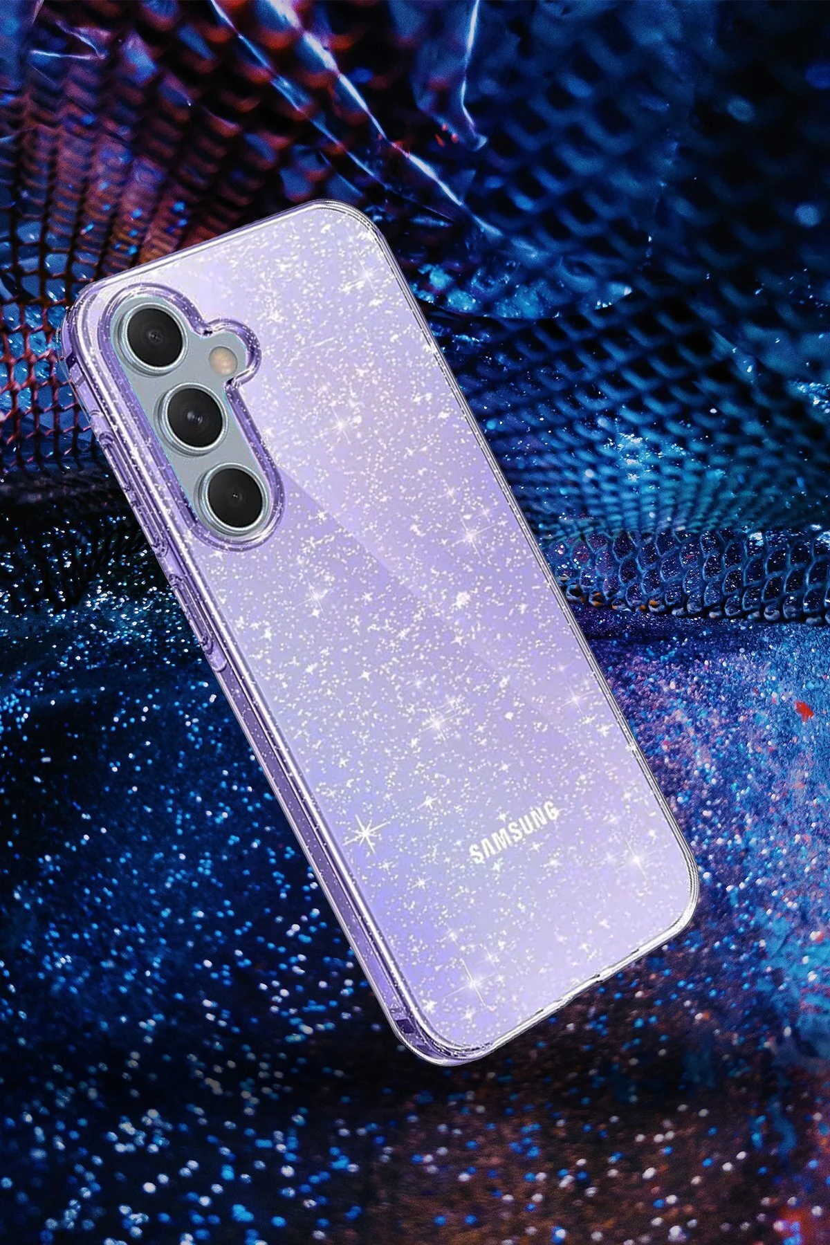 Samsung Galaxy A05 Uyumlu Simli Tasarımlı Renkli Transparan Kılıf - Şeffaf