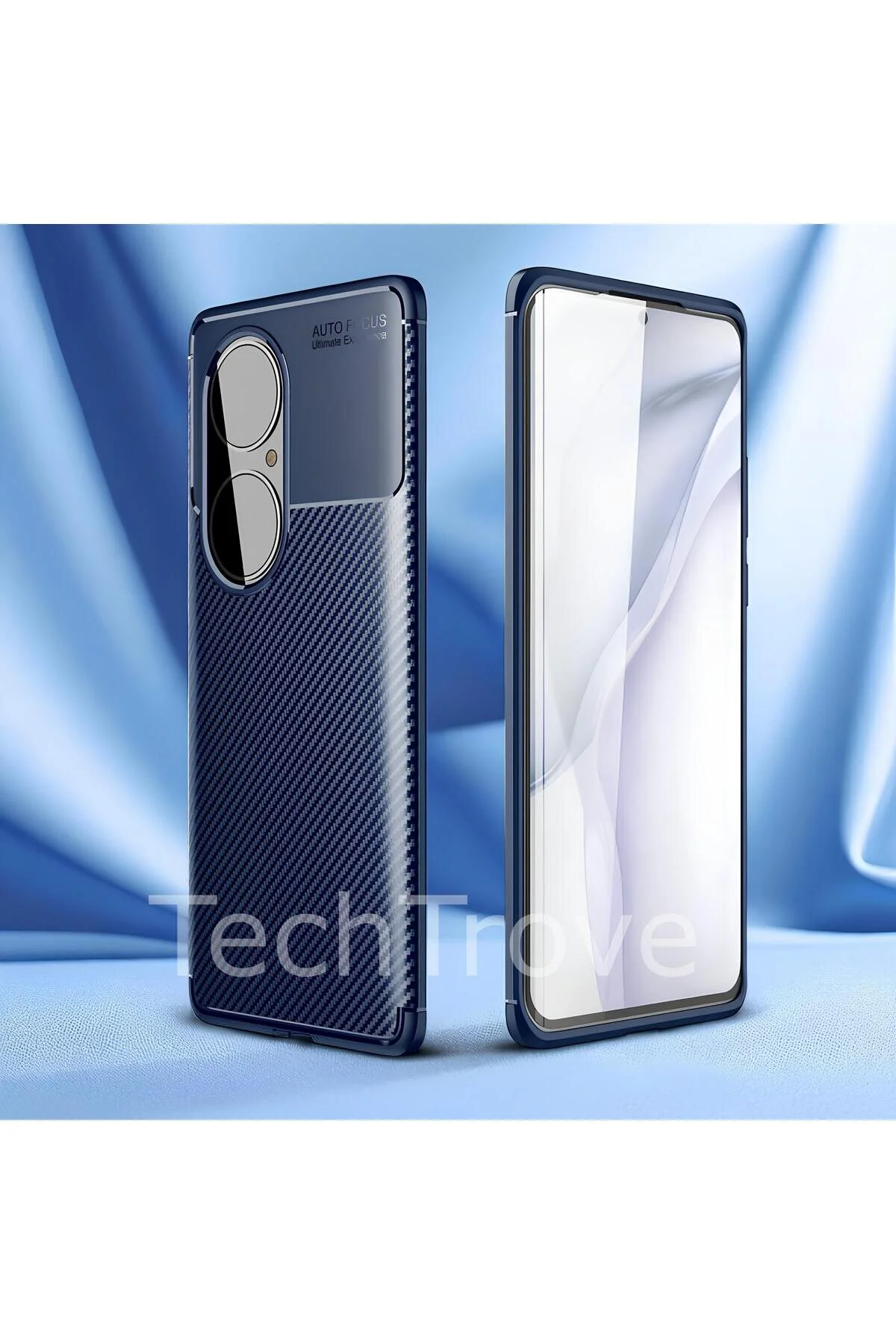 Huawei P50 Pro Kılıf Kamera Korumalı Darbe Emici Karbon Fiber Desenli Renk Atmaz Silikon Kapak