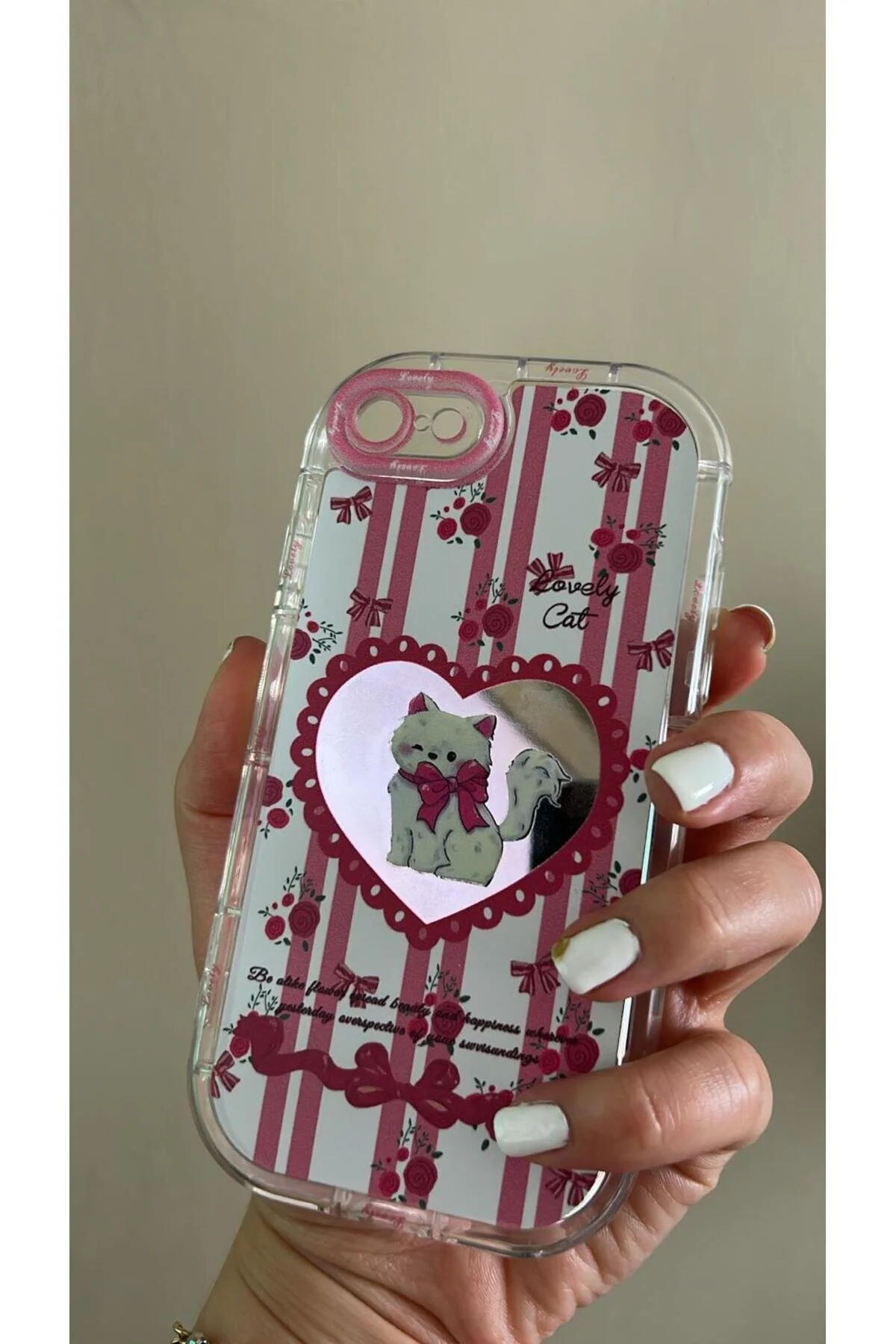 iPhone 8 İçin Uyumlu Aynalı Desenli Tasarımlı Kedi Figürlü Kılıf