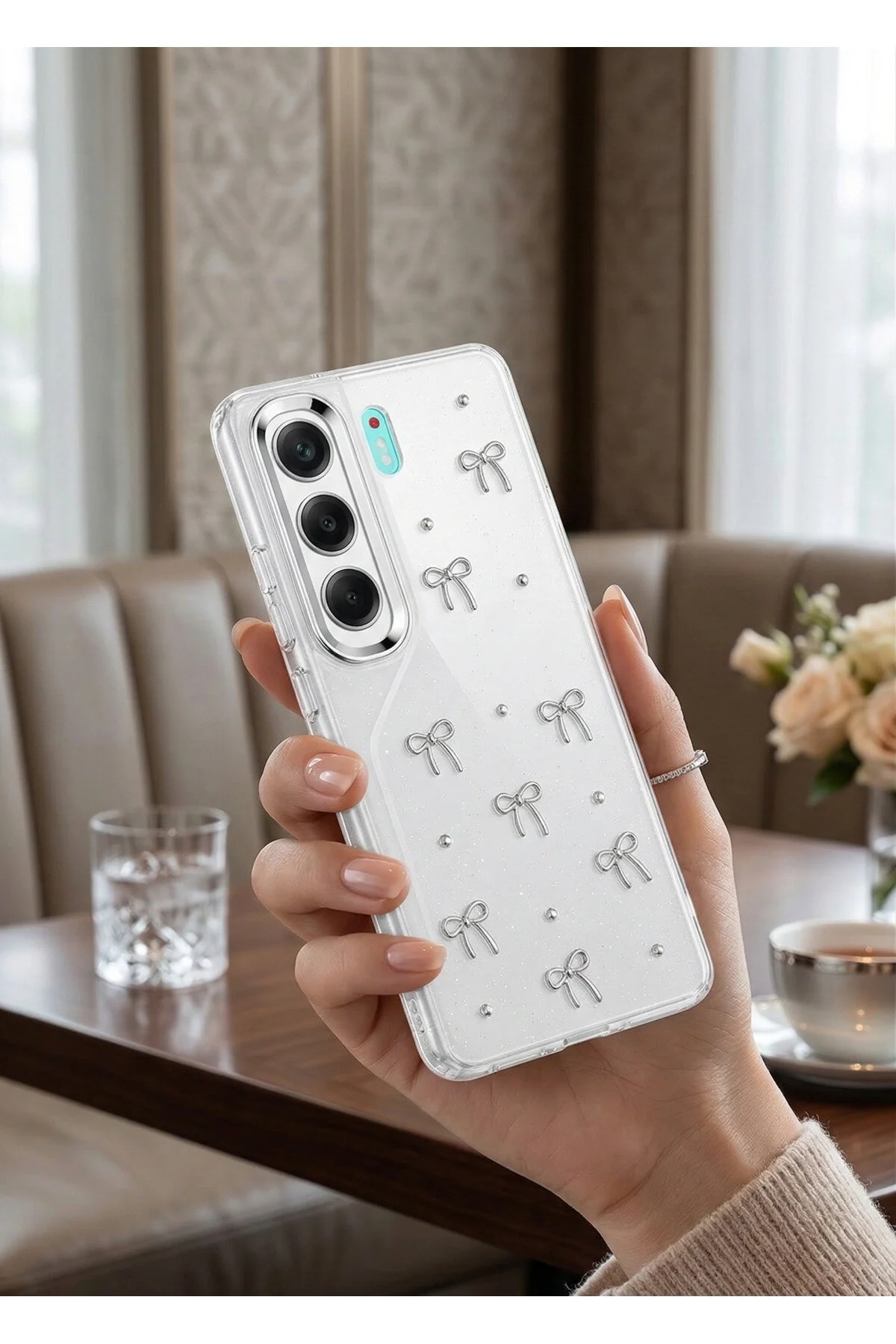 Tecno Camon 40 4G İçin Uyumlu Kabartmalı Desenli Simli Şeffaf A+ Kalite Kapak