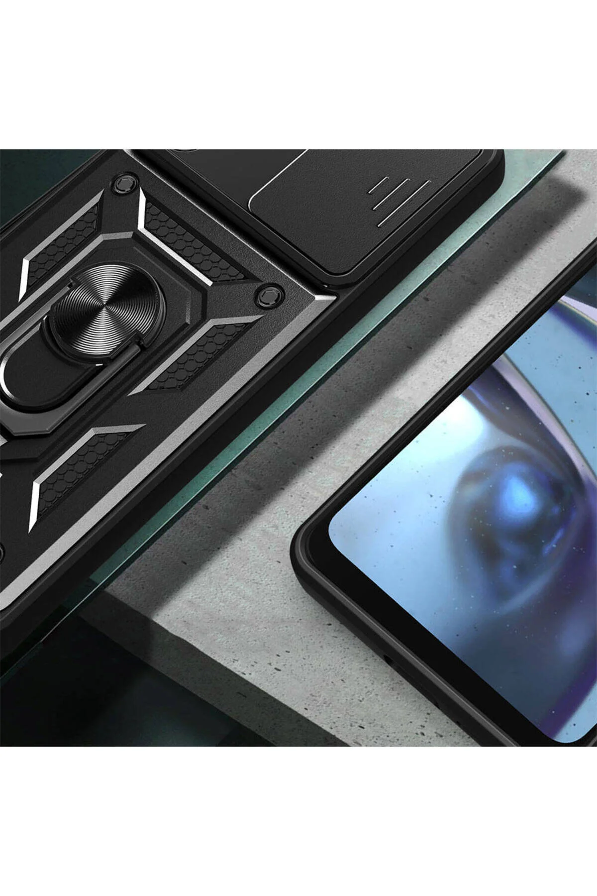 Galaxy A55 Uyumlu Kızaklı Kamera Korumalı Standlı Tank Kılıf